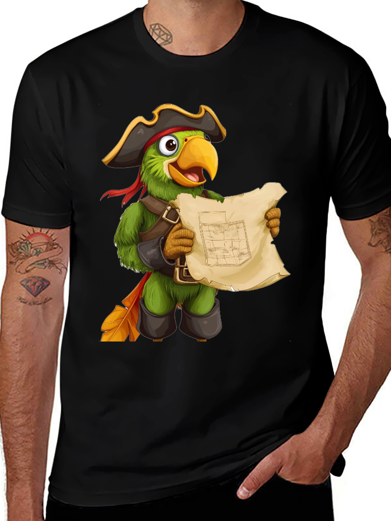 Parrot Pirate T-Shirt - Funny Cartoon Bird Tee