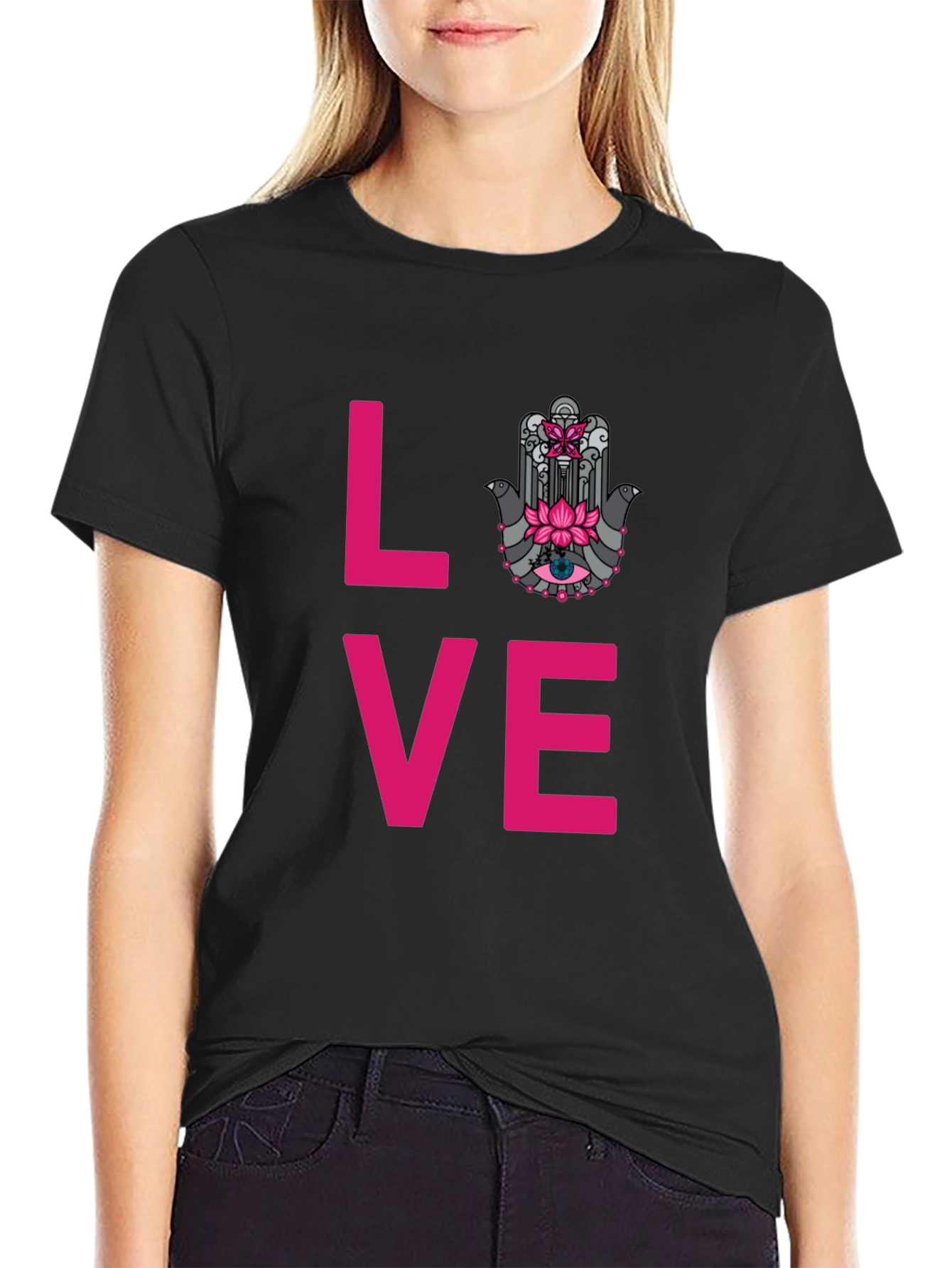Love Hamsa Graphic Tee - Stylish Mens Black T-Shirt