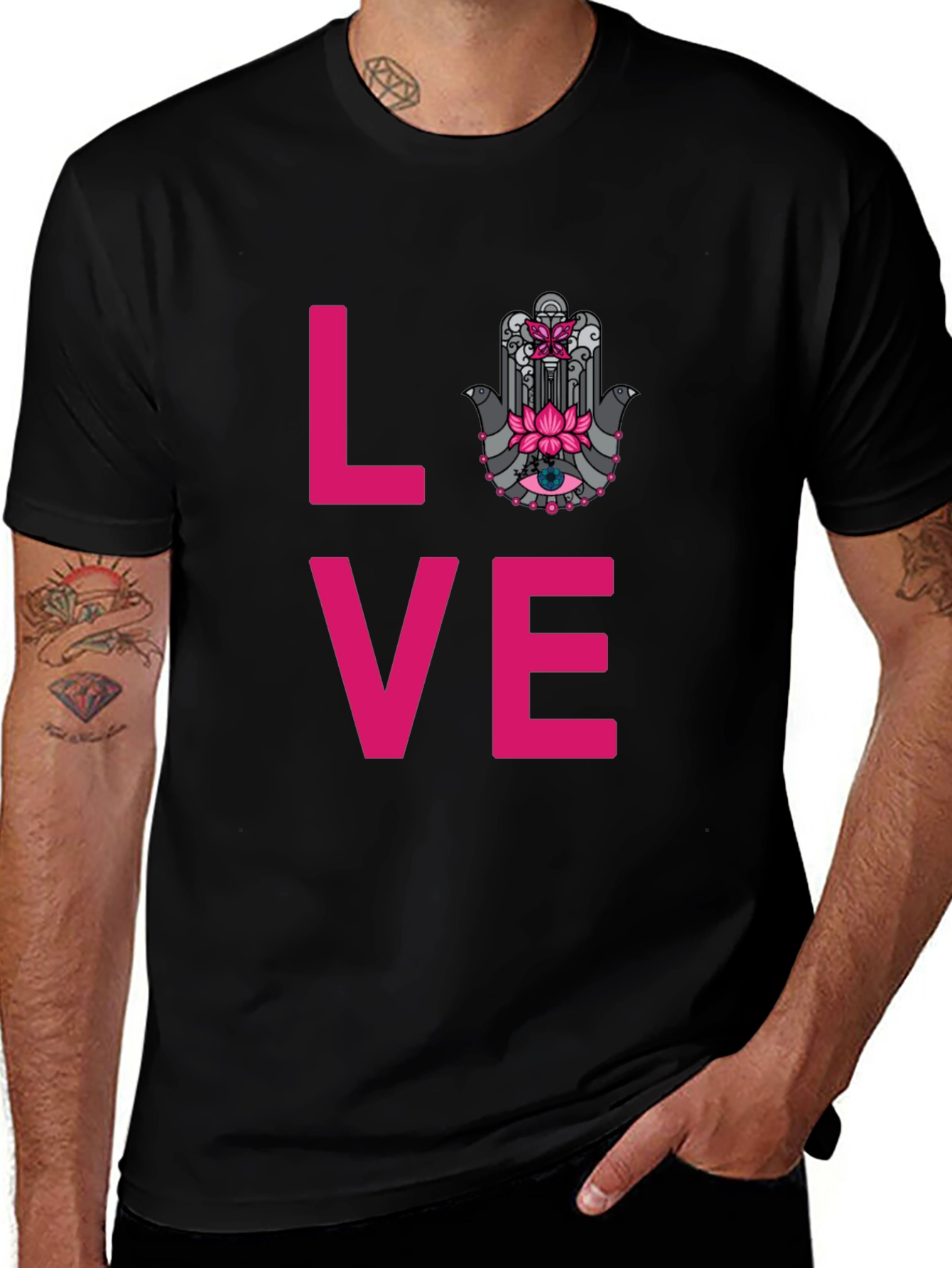 Love Hamsa Graphic Tee - Stylish Mens Black T-Shirt