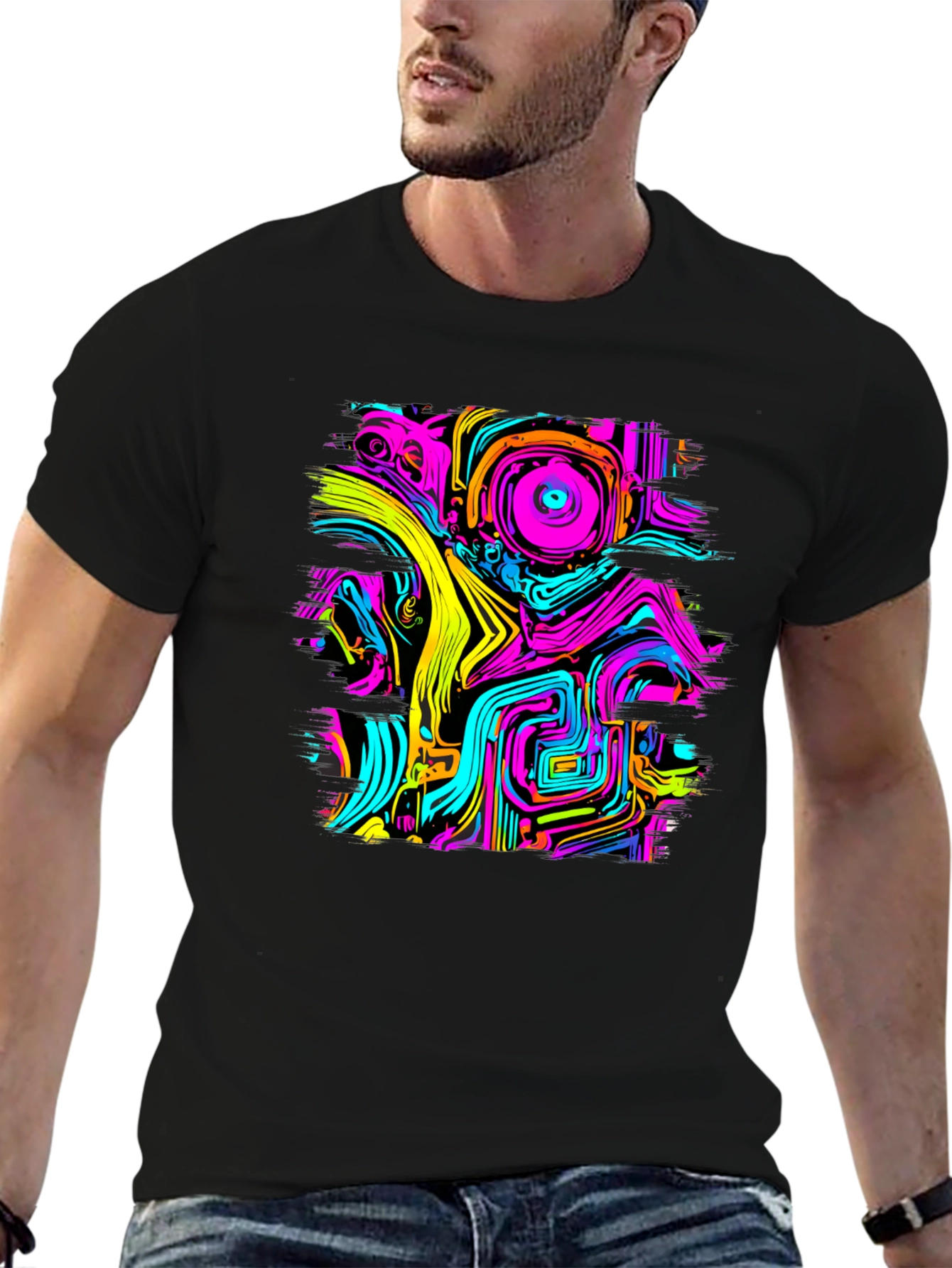 Psychedelic Circuit Print Tee - Vivid Rave Style