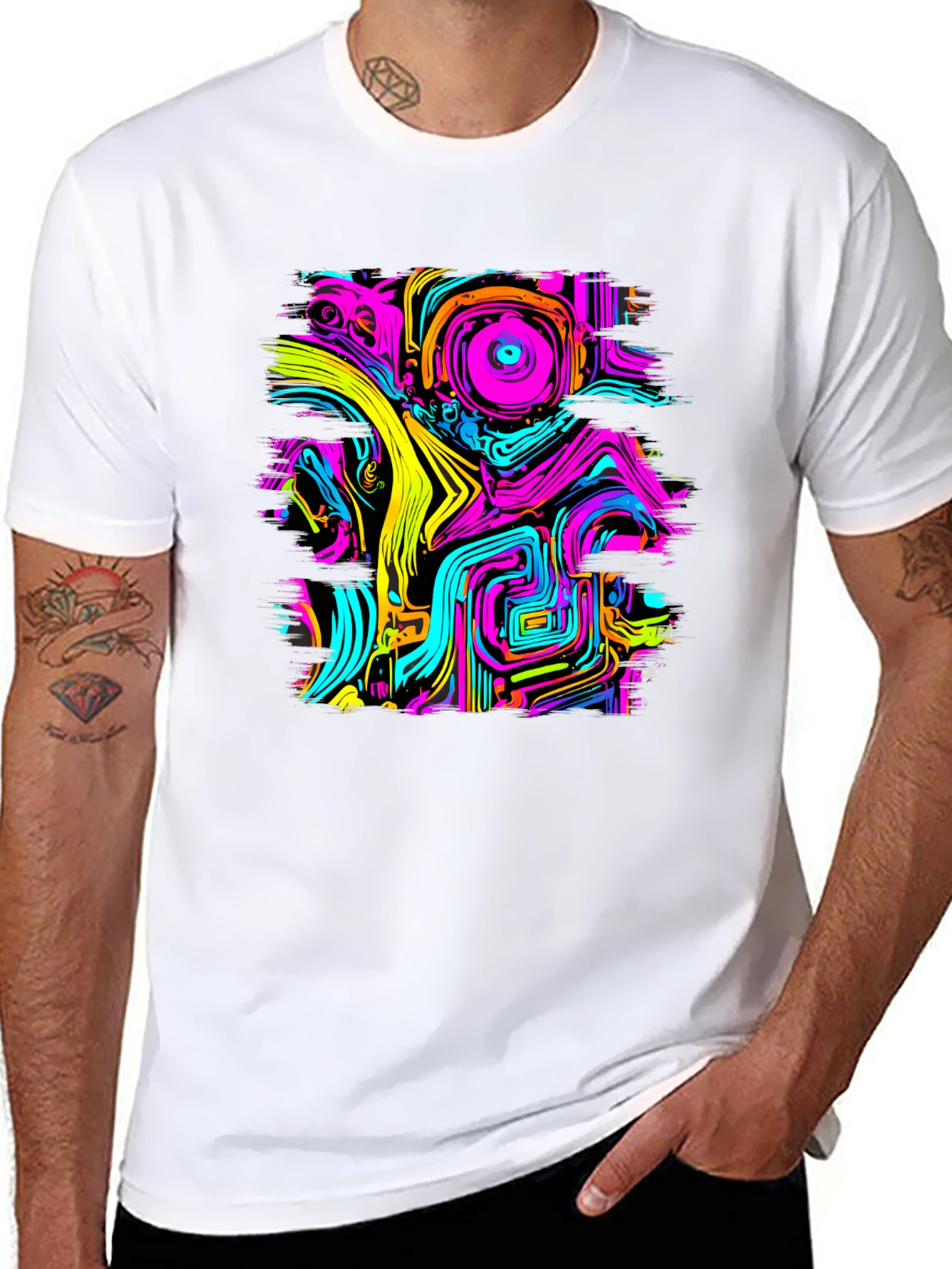 Psychedelic Circuit Print Tee - Vivid Rave Style