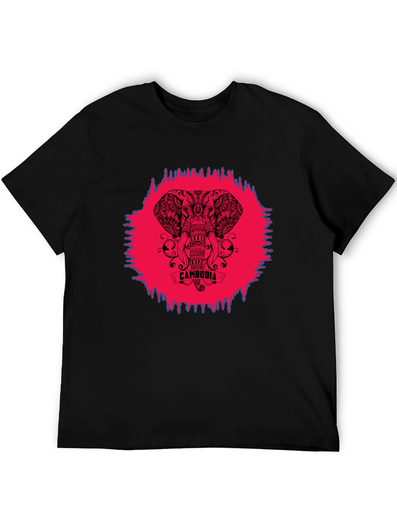 Cambodia Elephant Graphic Tee - Black Crew Neck Shirt