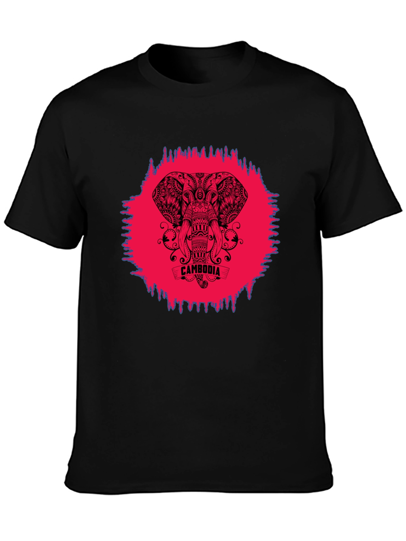 Cambodia Elephant Graphic Tee - Black Crew Neck Shirt
