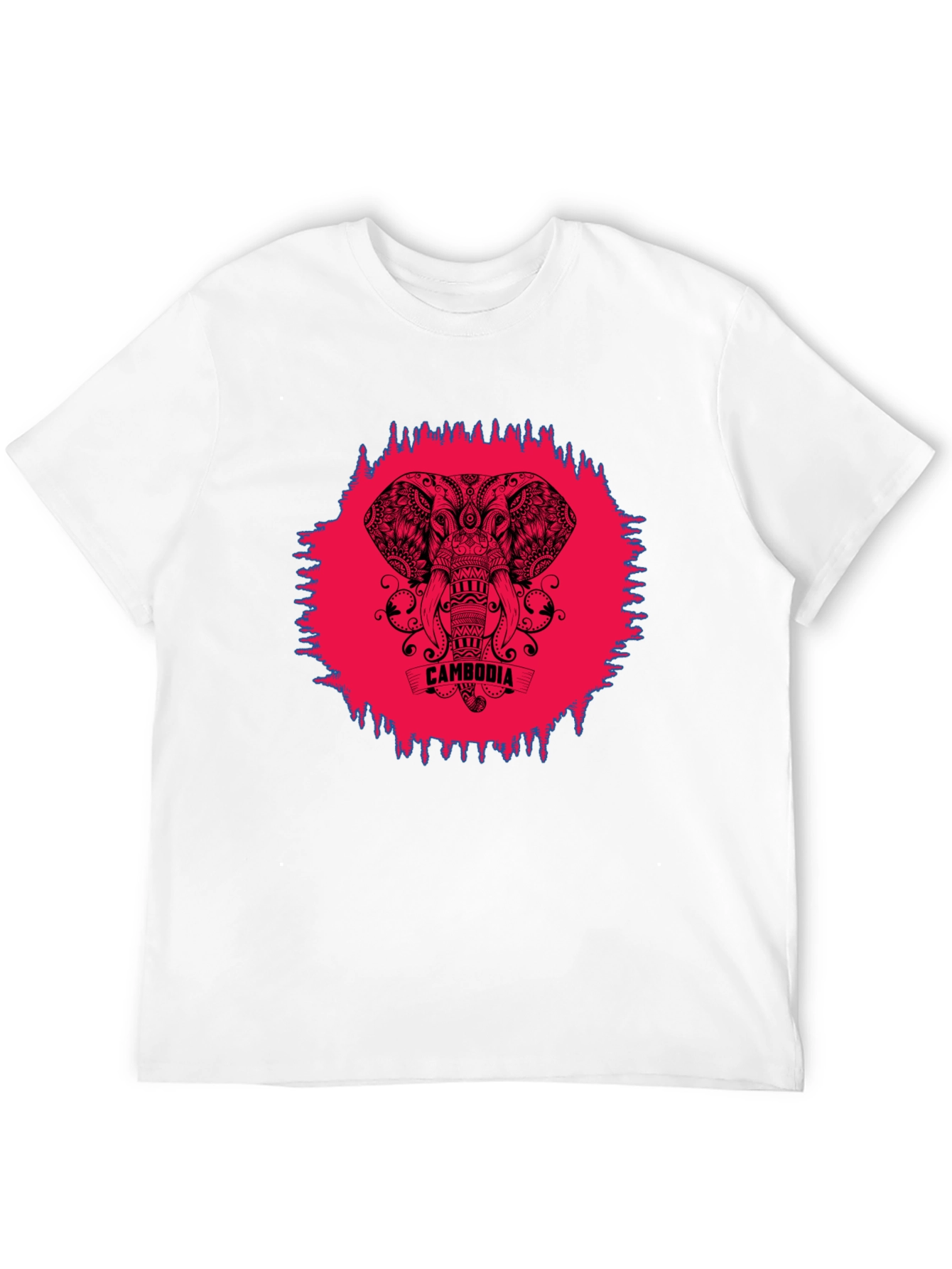 Cambodia Elephant Graphic Tee - Black Crew Neck Shirt