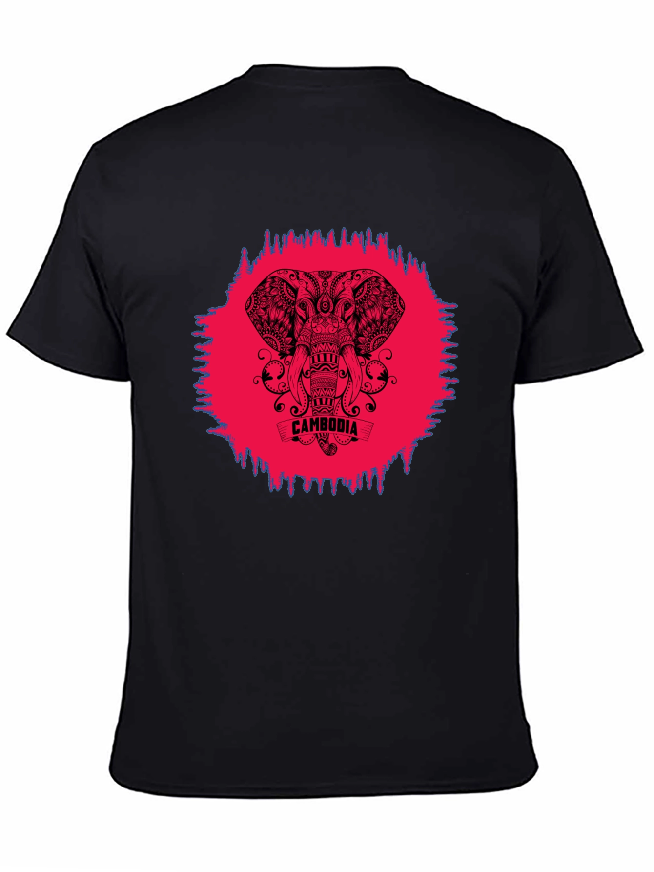 Cambodia Elephant Graphic Tee - Black Crew Neck Shirt
