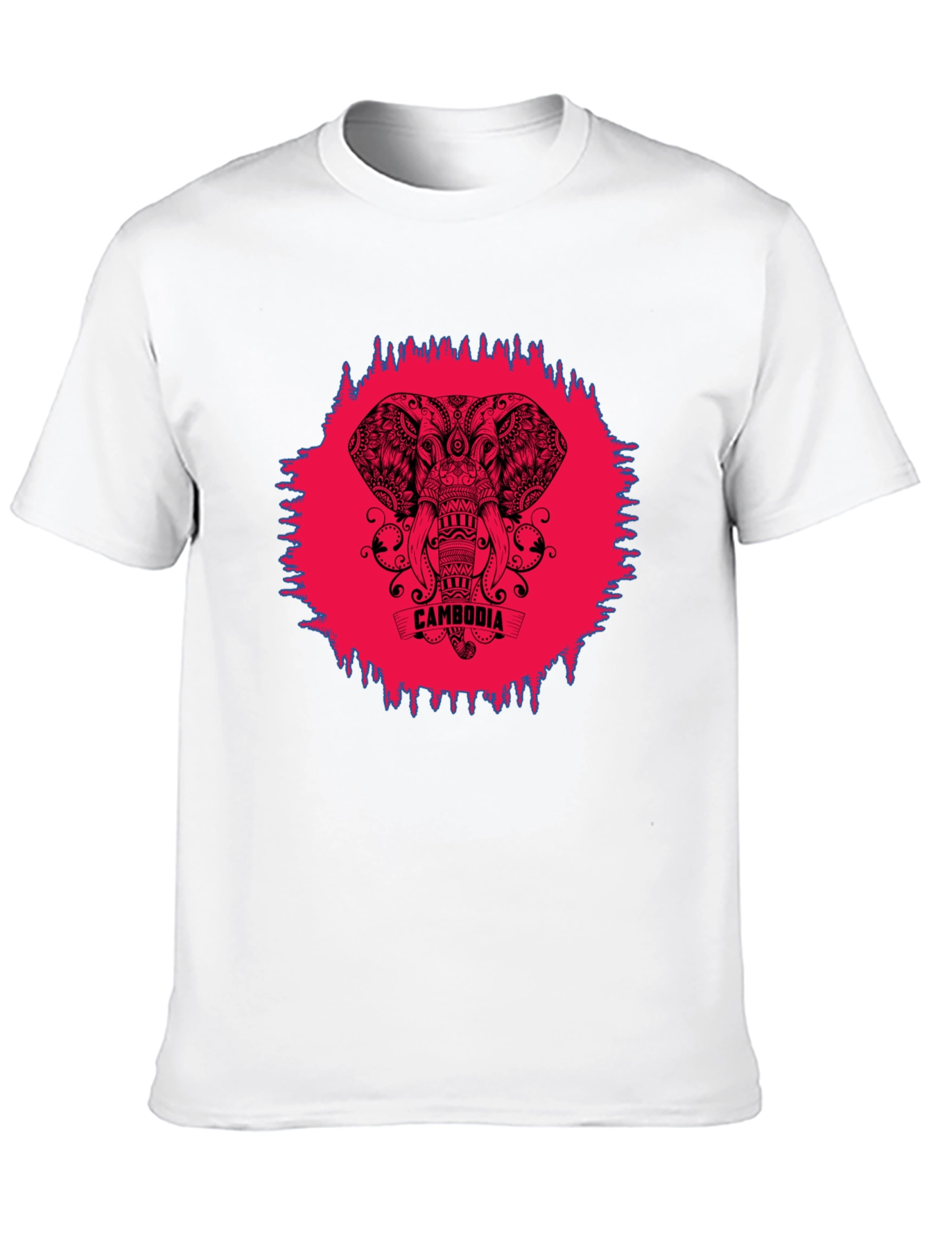 Cambodia Elephant Graphic Tee - Black Crew Neck Shirt