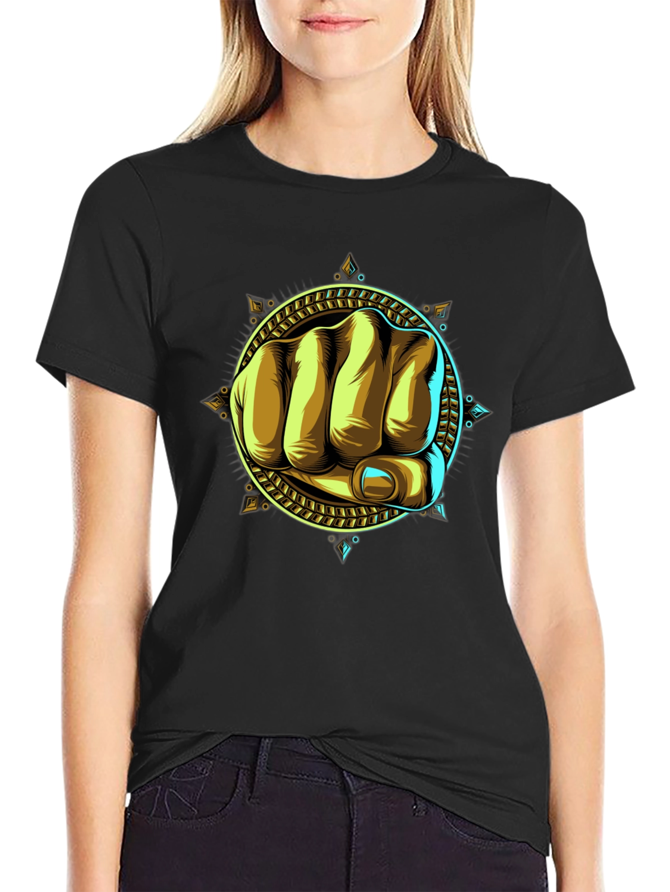 Fist Graphic Print Black T-Shirt