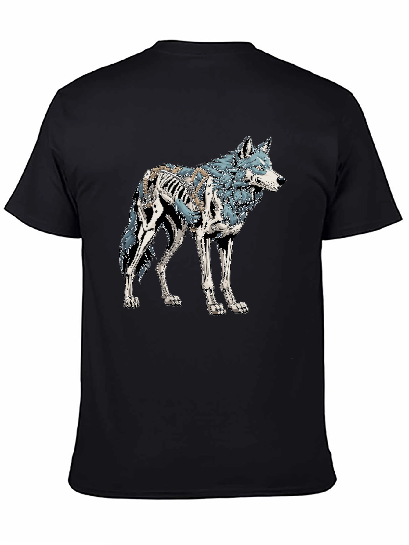 Wolf Skeleton Graphic Tee - Black Cotton T-Shirt