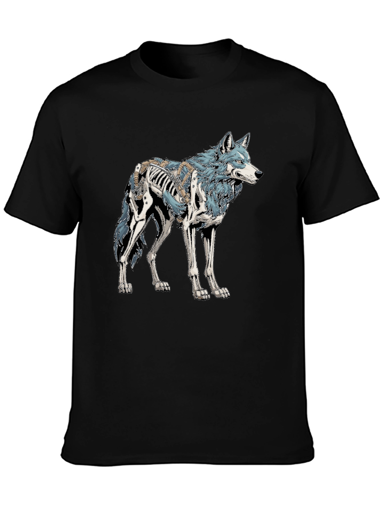 Wolf Skeleton Graphic Tee - Black Cotton T-Shirt
