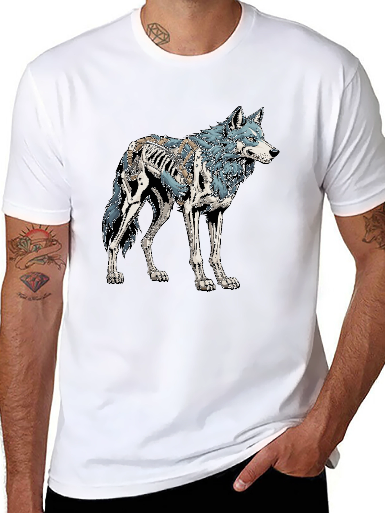 Wolf Skeleton Graphic Tee - Black Cotton T-Shirt