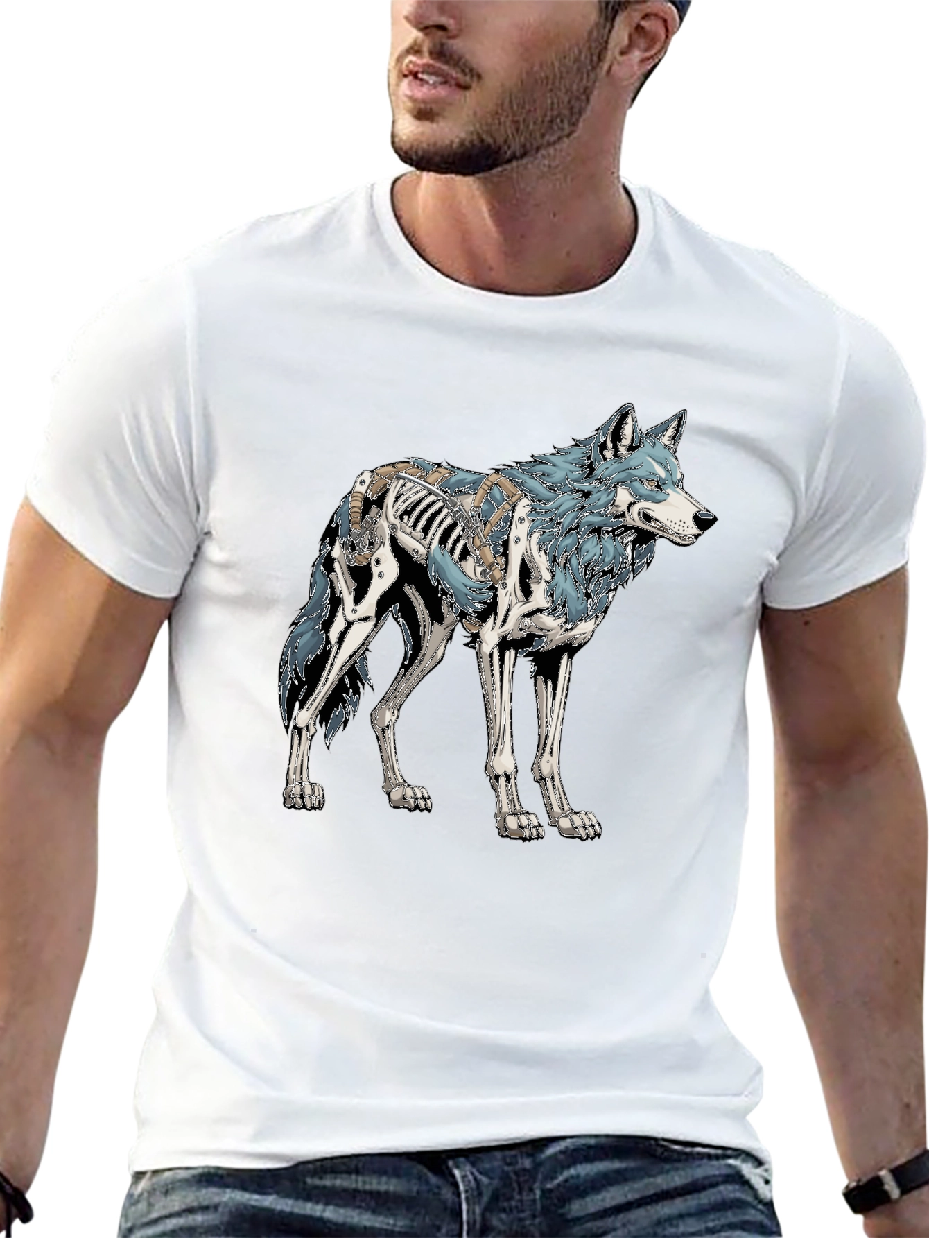 Wolf Skeleton Graphic Tee - Black Cotton T-Shirt