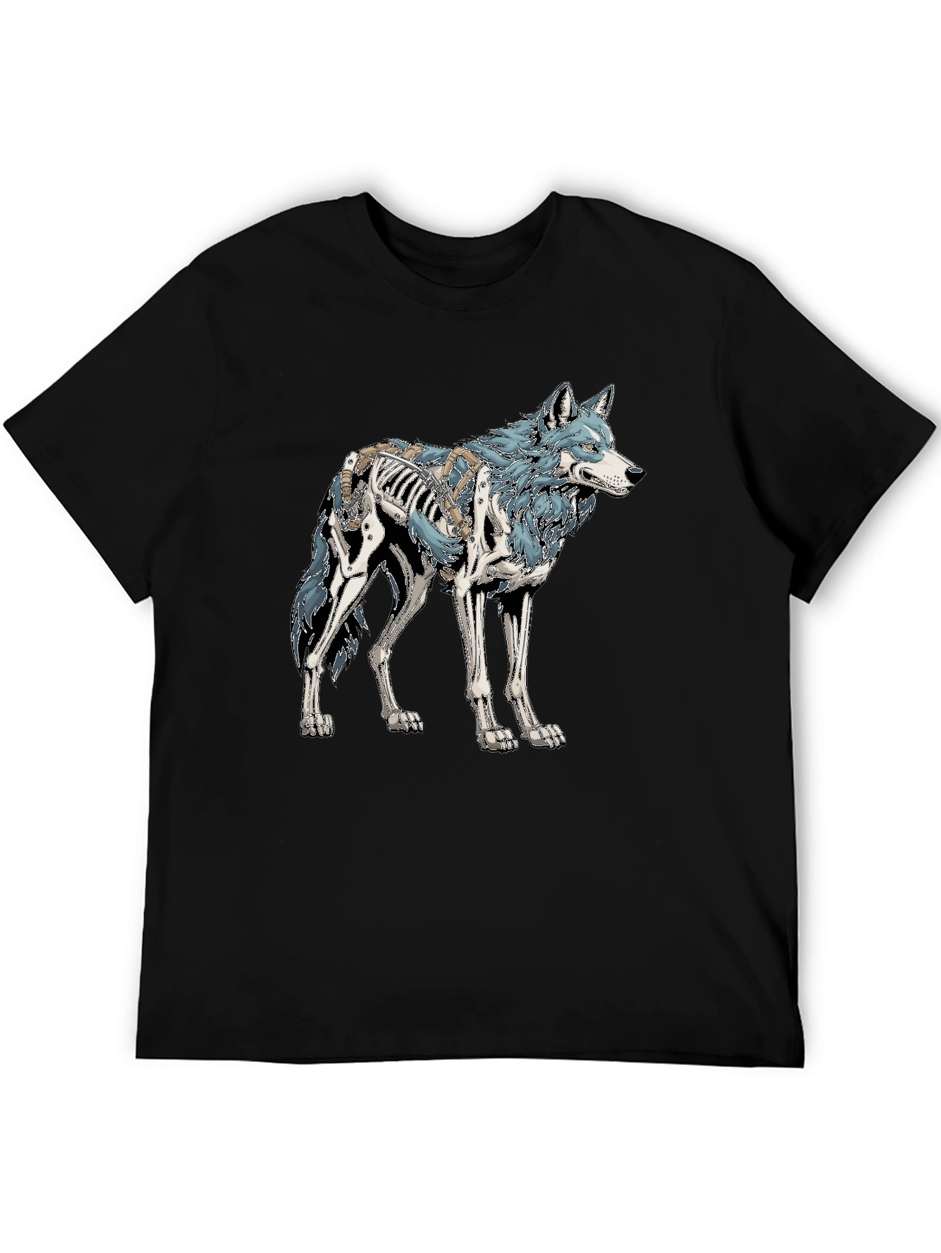 Wolf Skeleton Graphic Tee - Black Cotton T-Shirt