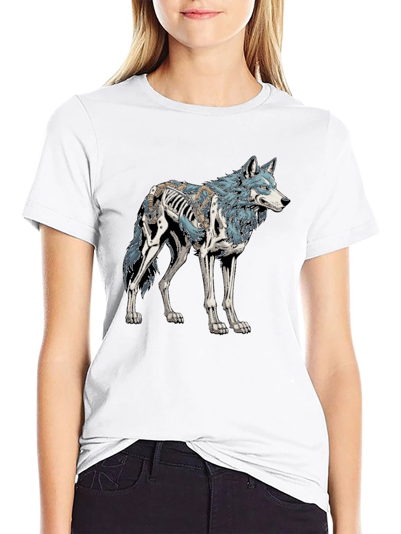 Wolf Skeleton Graphic Tee - Black Cotton T-Shirt