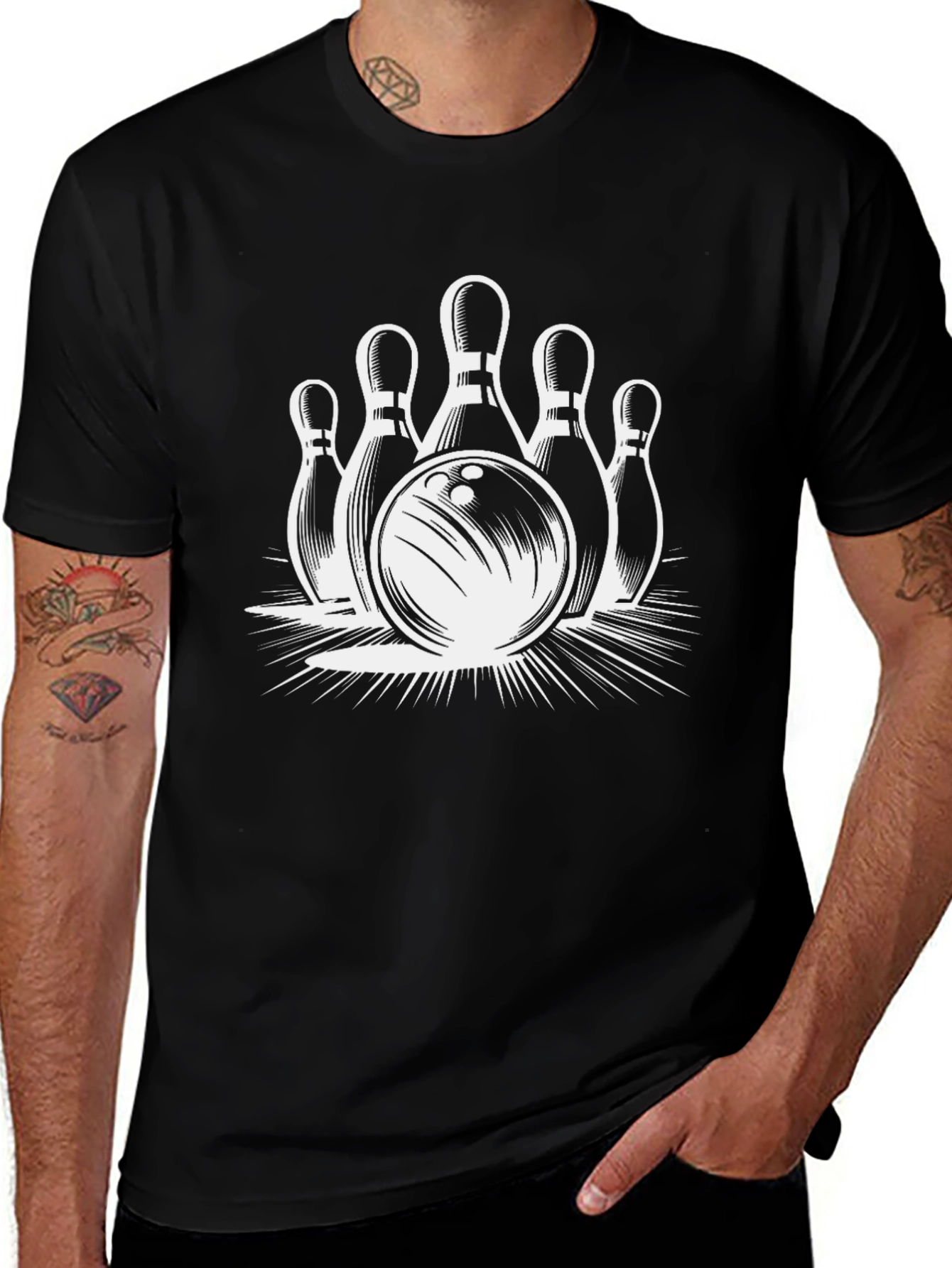 Bowling Strike Graphic T-Shirt - Black