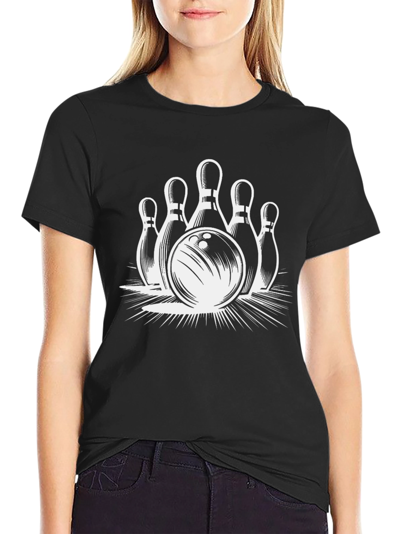 Bowling Strike Graphic T-Shirt - Black