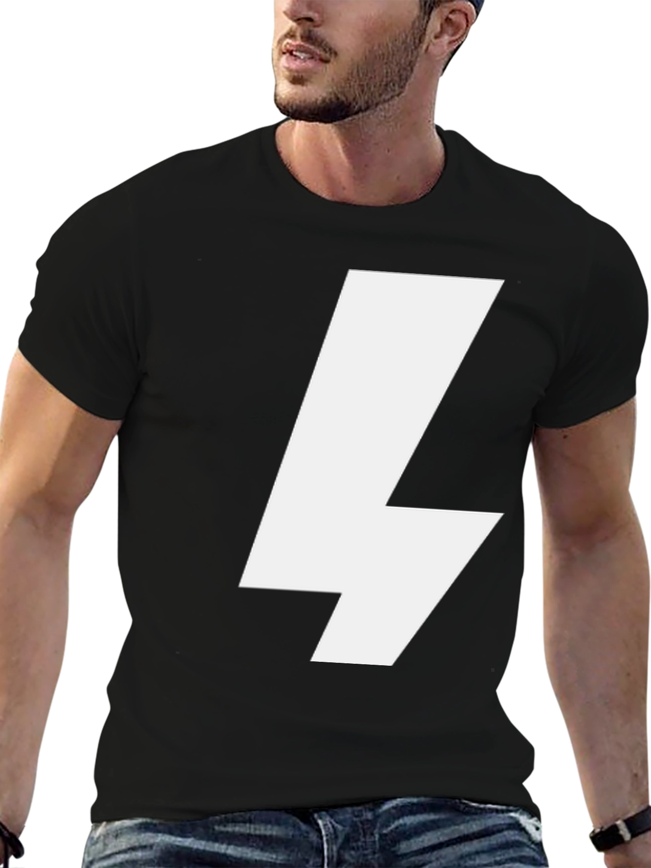 Bold Lightning Bolt Graphic Tee - Black