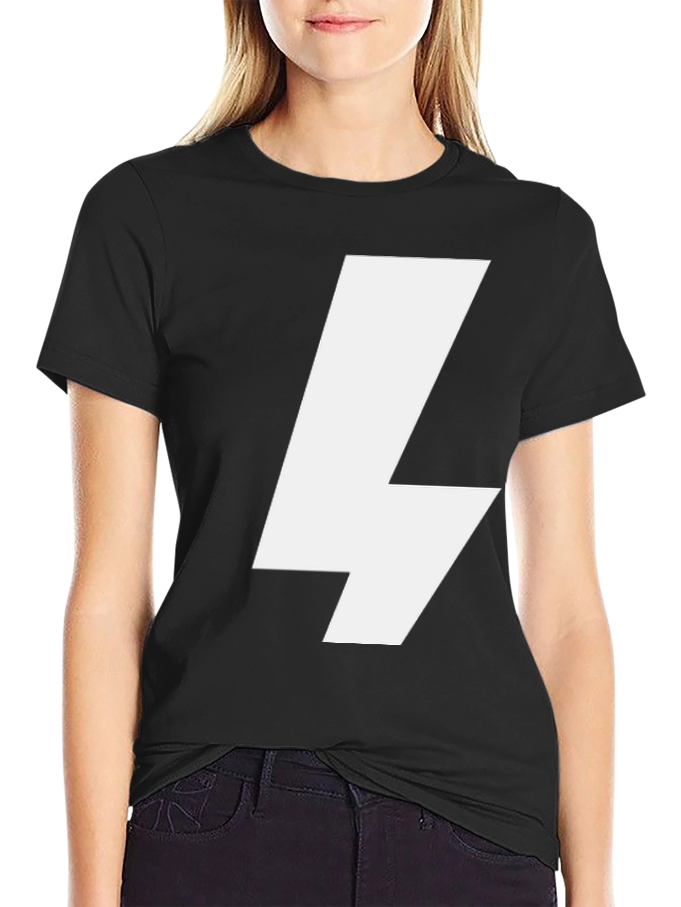 Bold Lightning Bolt Graphic Tee - Black