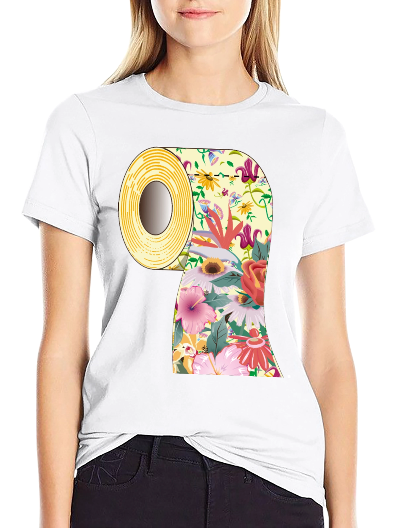 Floral Toilet Paper Roll Graphic T-Shirt