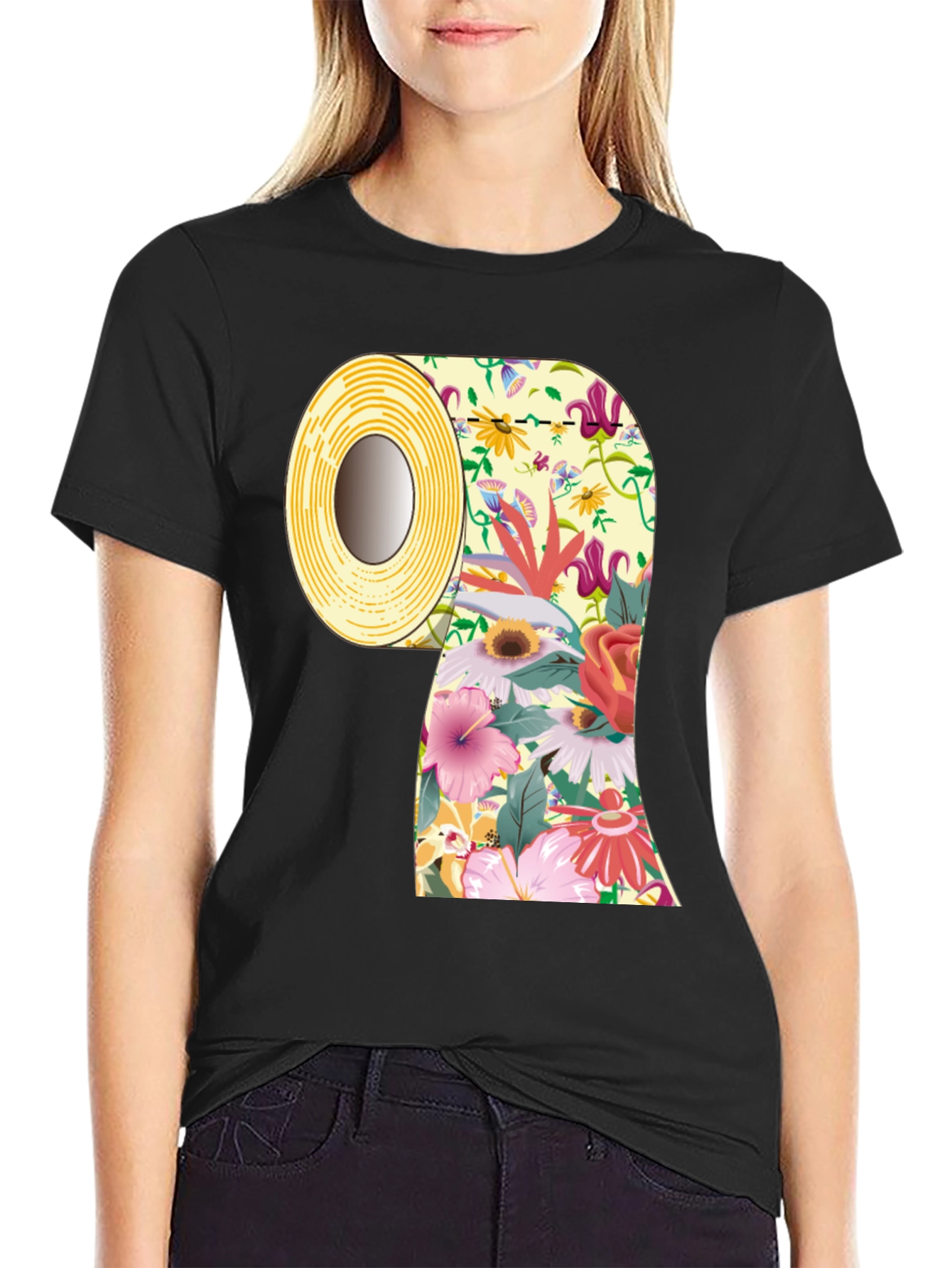 Floral Toilet Paper Roll Graphic T-Shirt