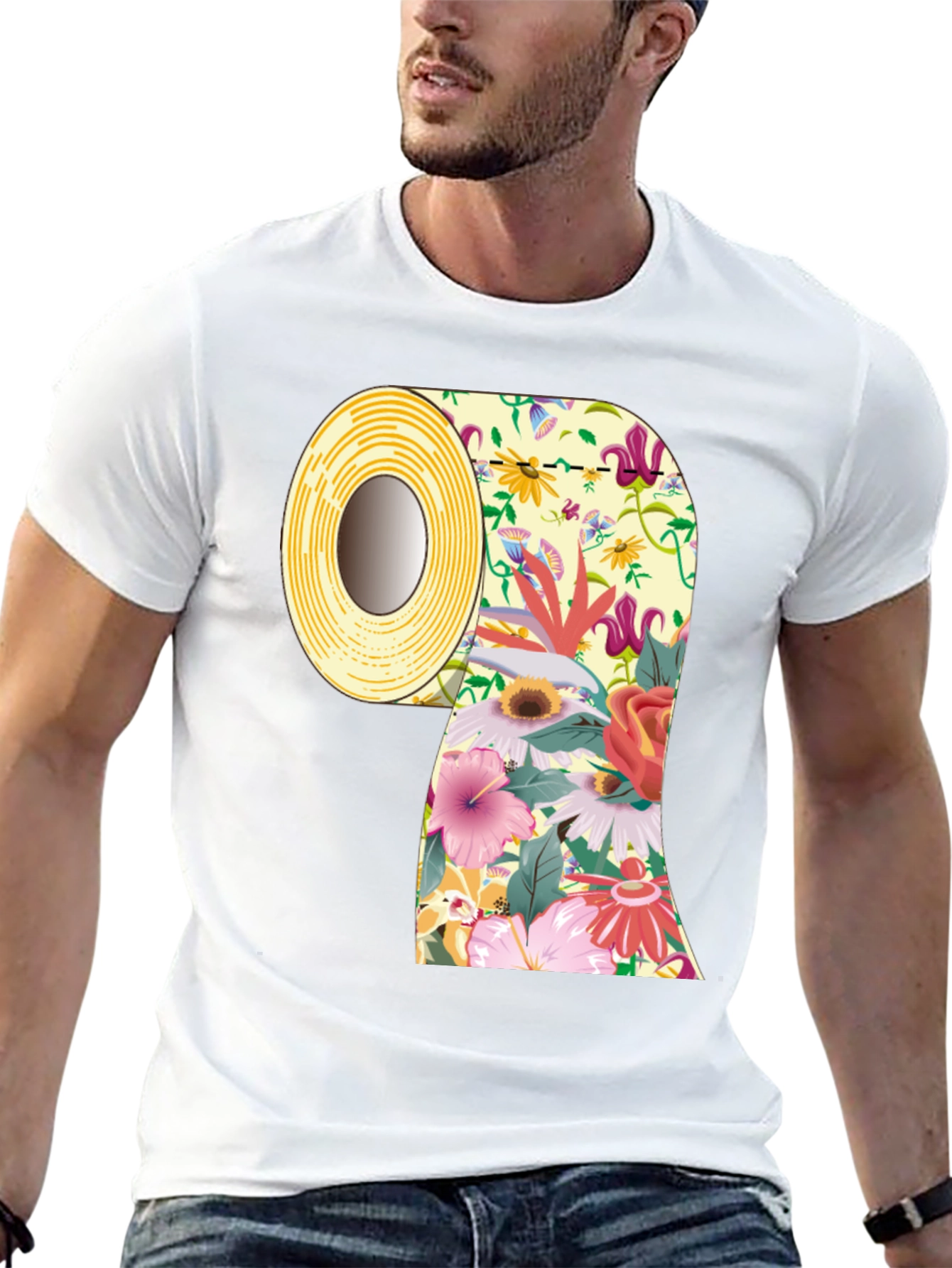 Floral Toilet Paper Roll Graphic T-Shirt