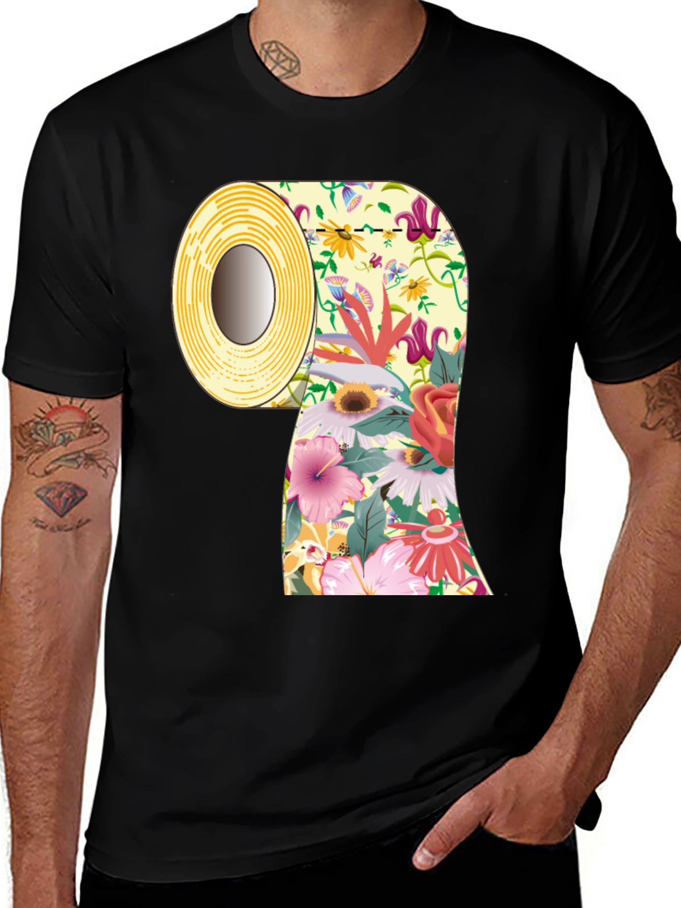 Floral Toilet Paper Roll Graphic T-Shirt