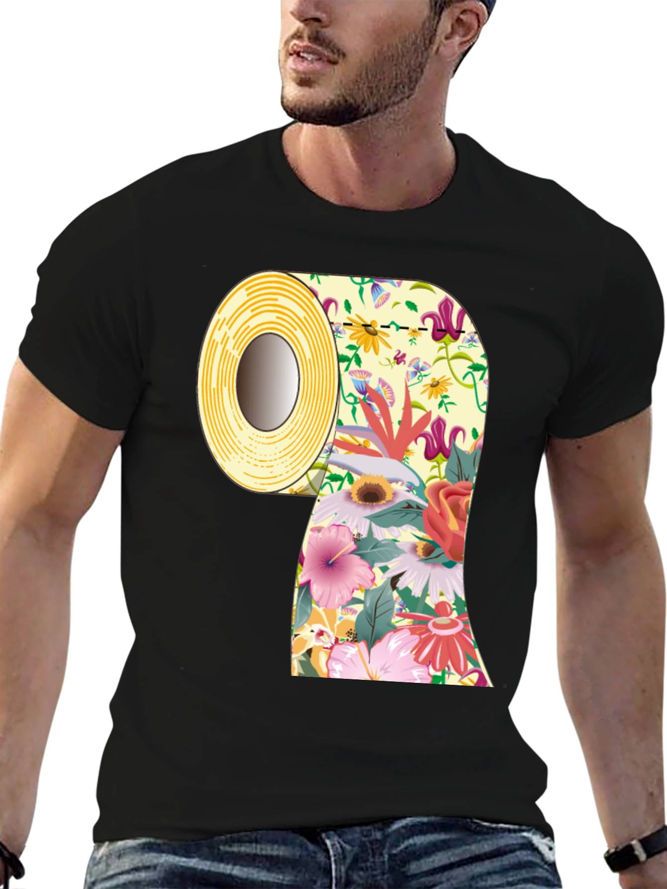 Floral Toilet Paper Roll Graphic T-Shirt