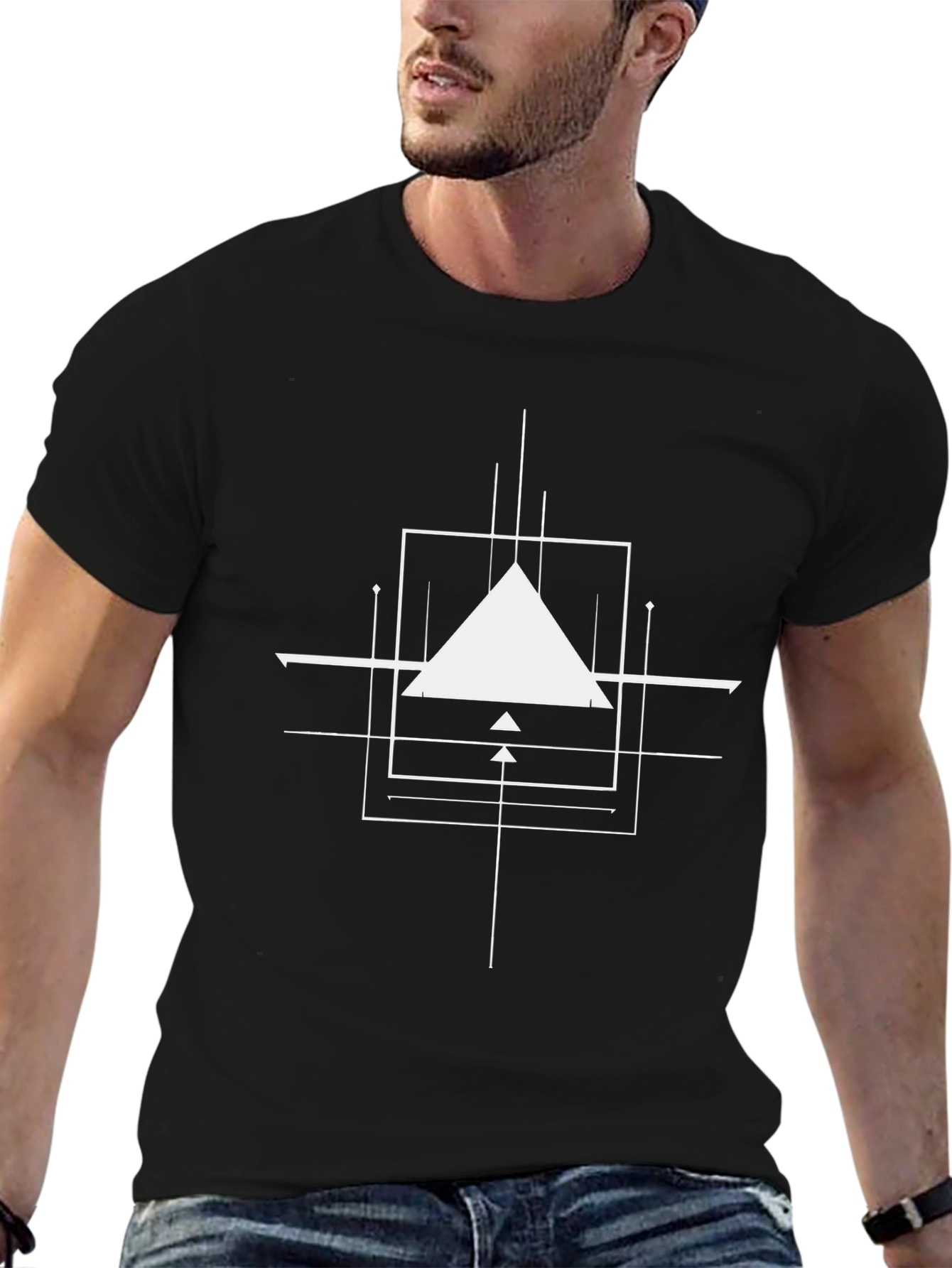 Geometric Design Black Cotton T-Shirt