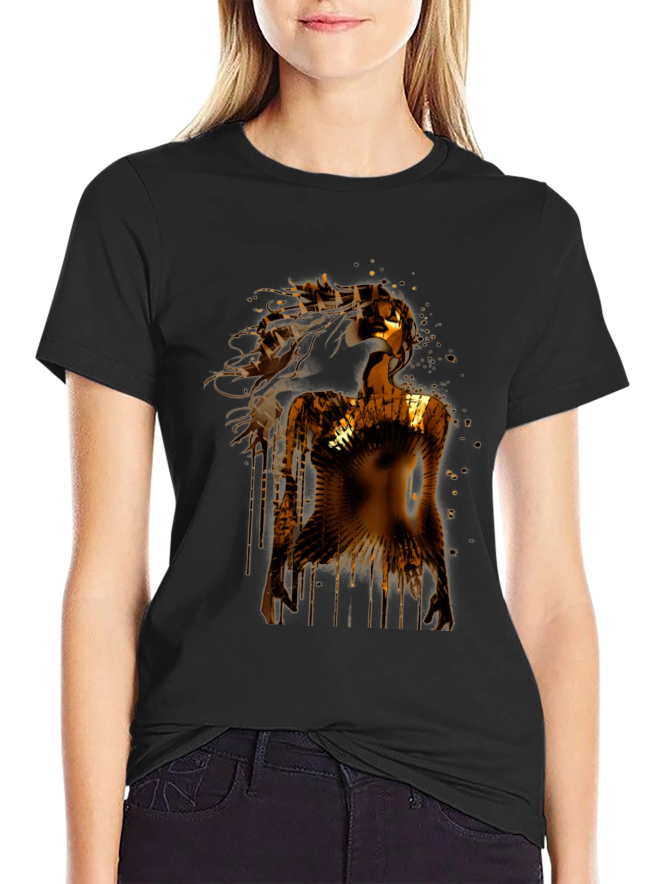 Golden Woman Graphic Black T-Shirt