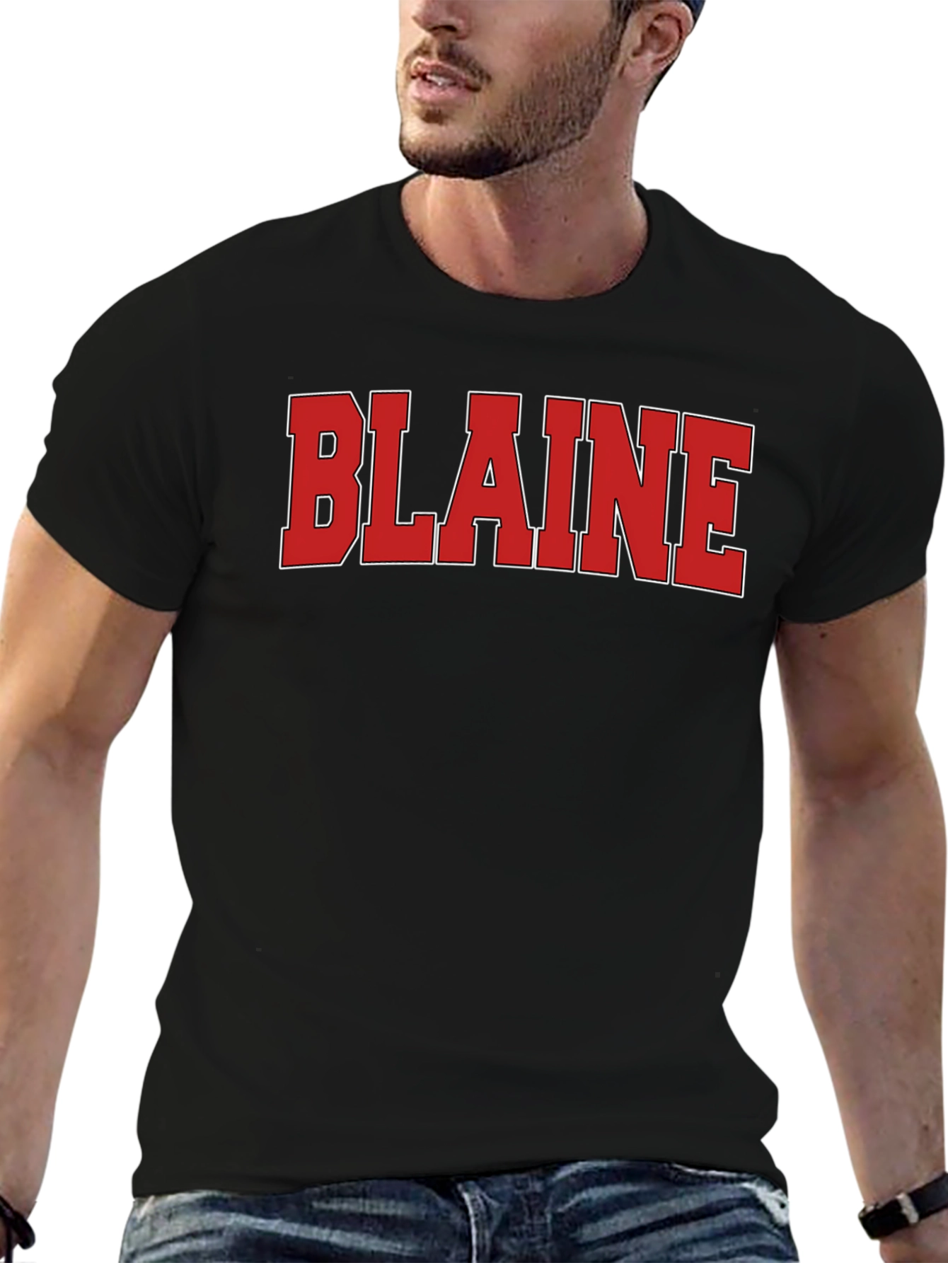 Blaine T-Shirt - Bold Red Lettering on Black