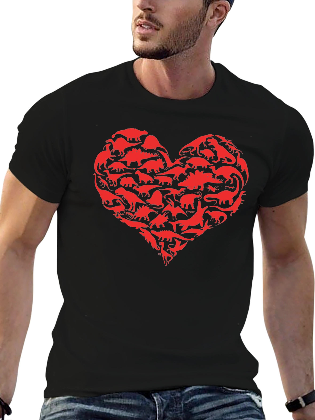 Dinosaur Heart Graphic Black T-Shirt