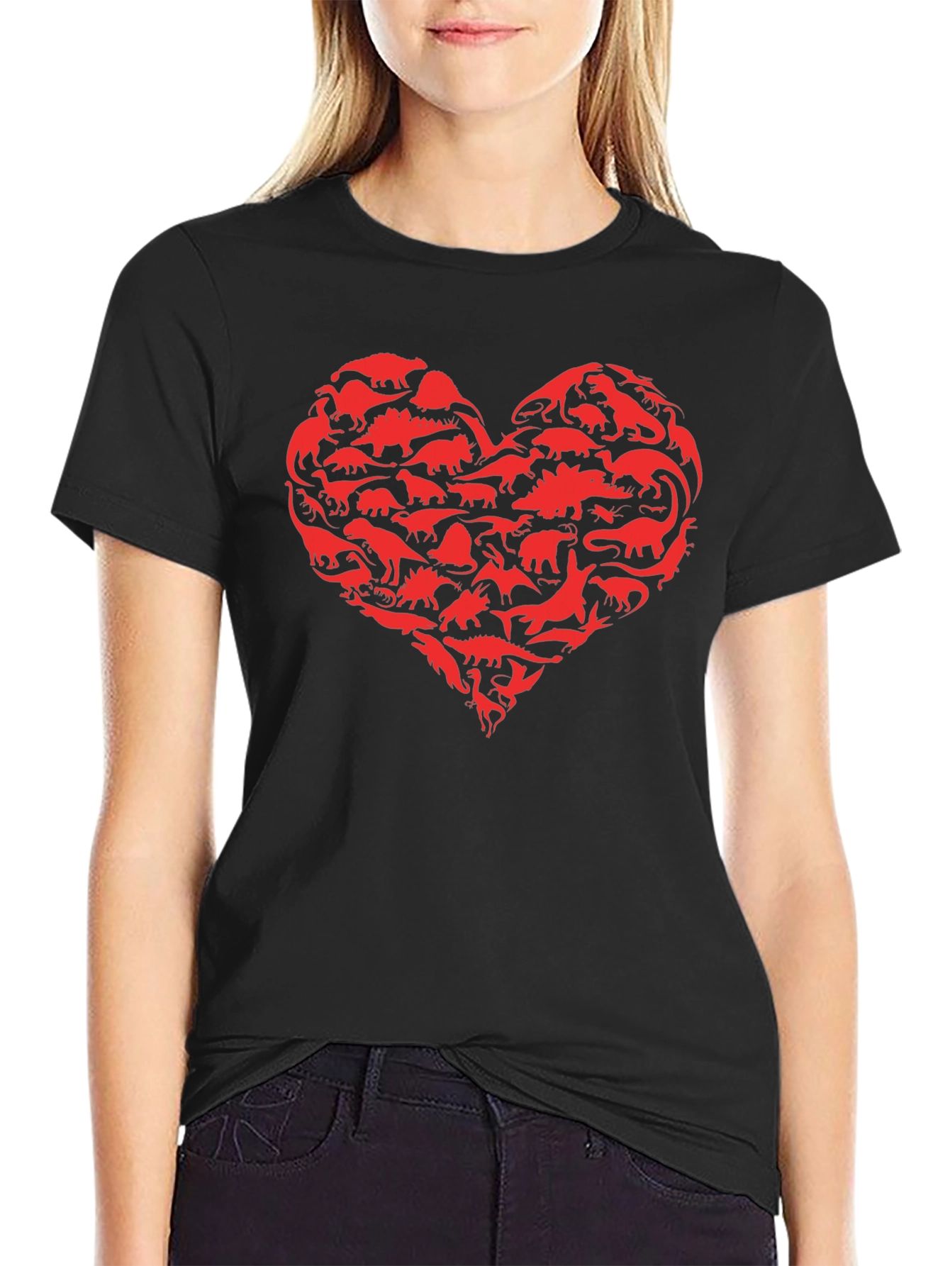 Dinosaur Heart Graphic Black T-Shirt