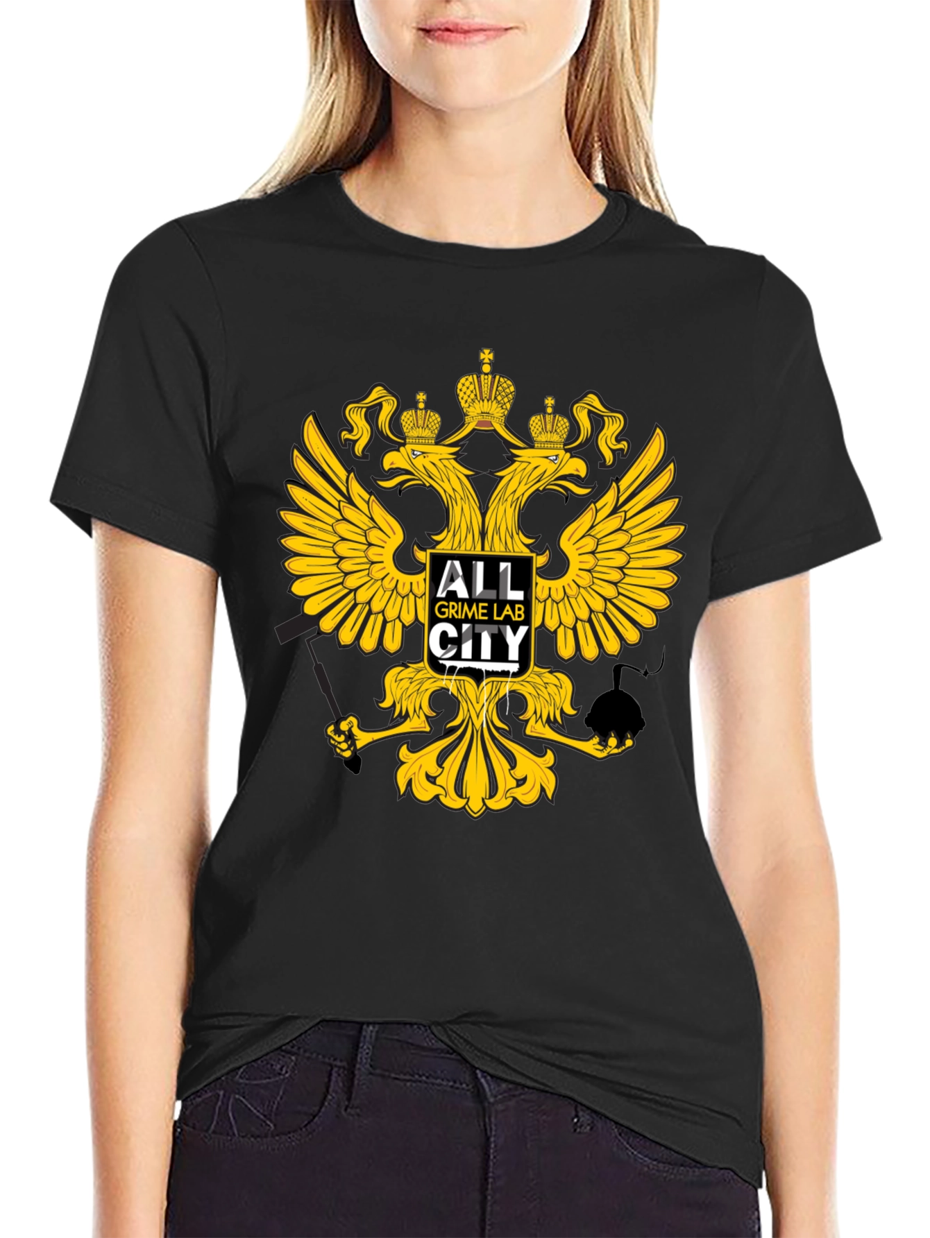 Black T-Shirt with Eagle Crown Graphic