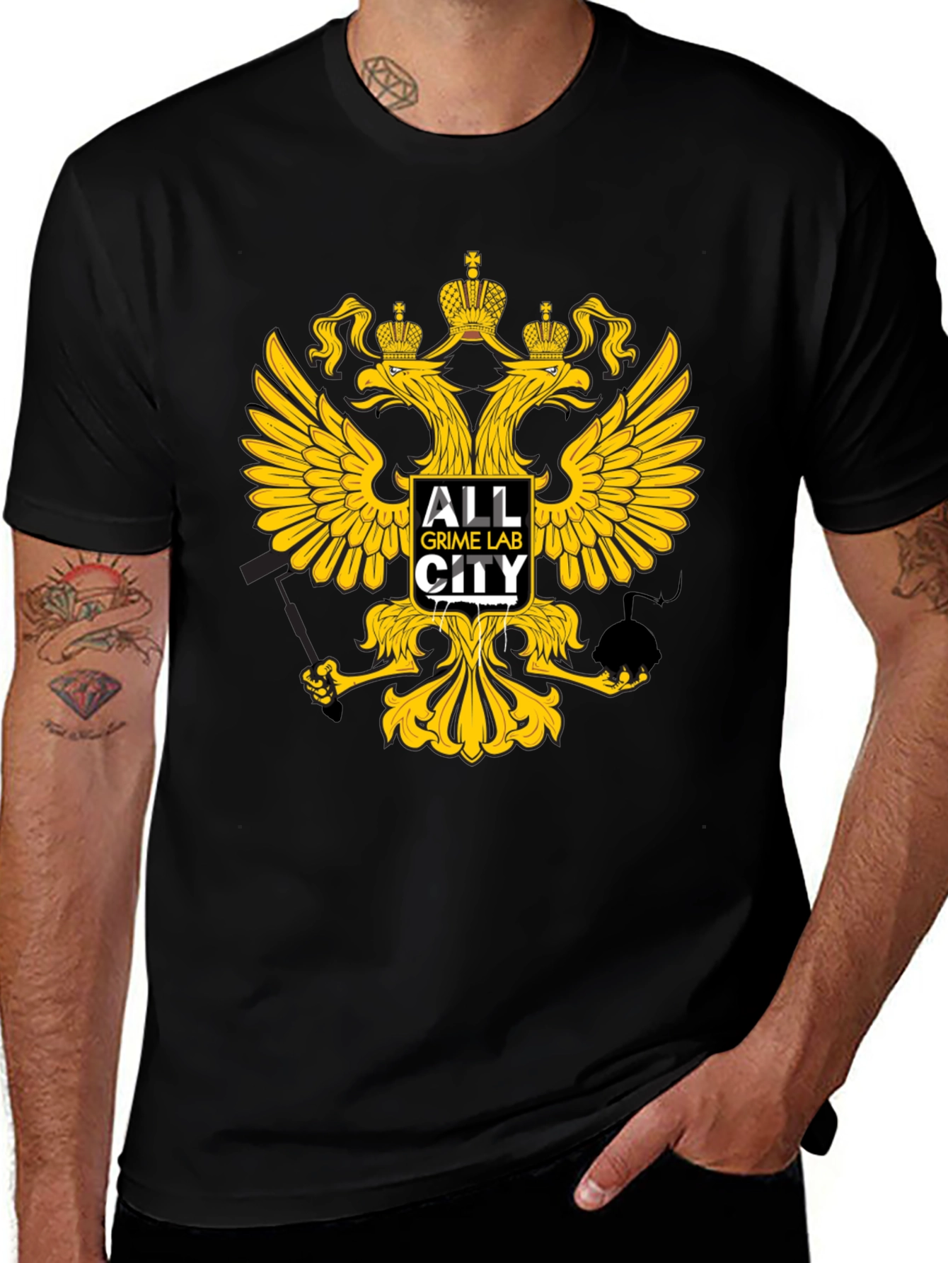 Black T-Shirt with Eagle Crown Graphic