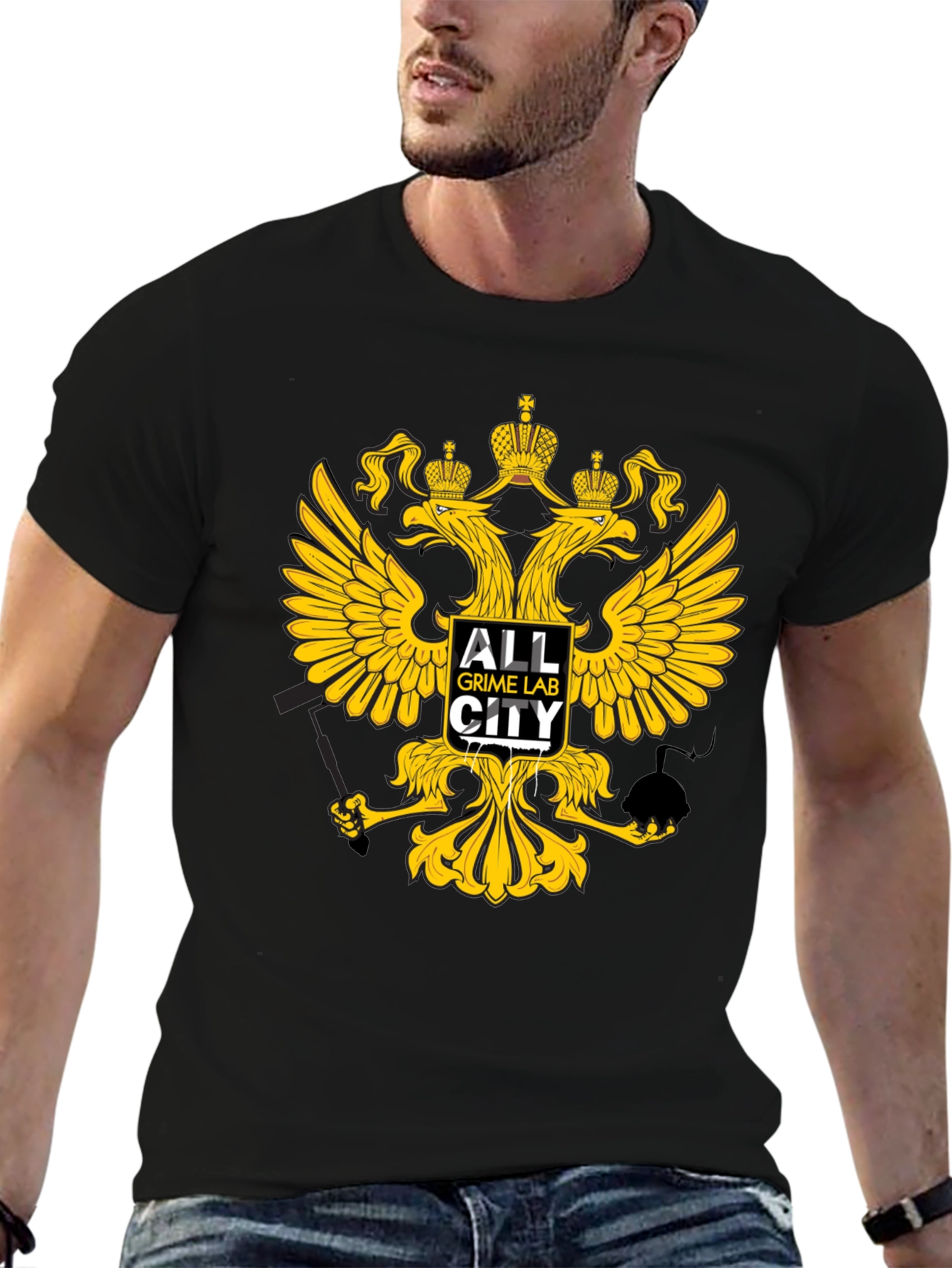 Black T-Shirt with Eagle Crown Graphic