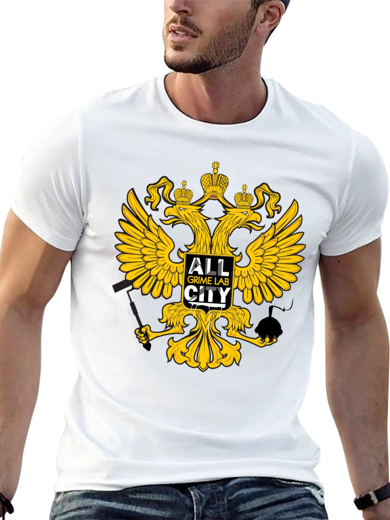 Black T-Shirt with Eagle Crown Graphic