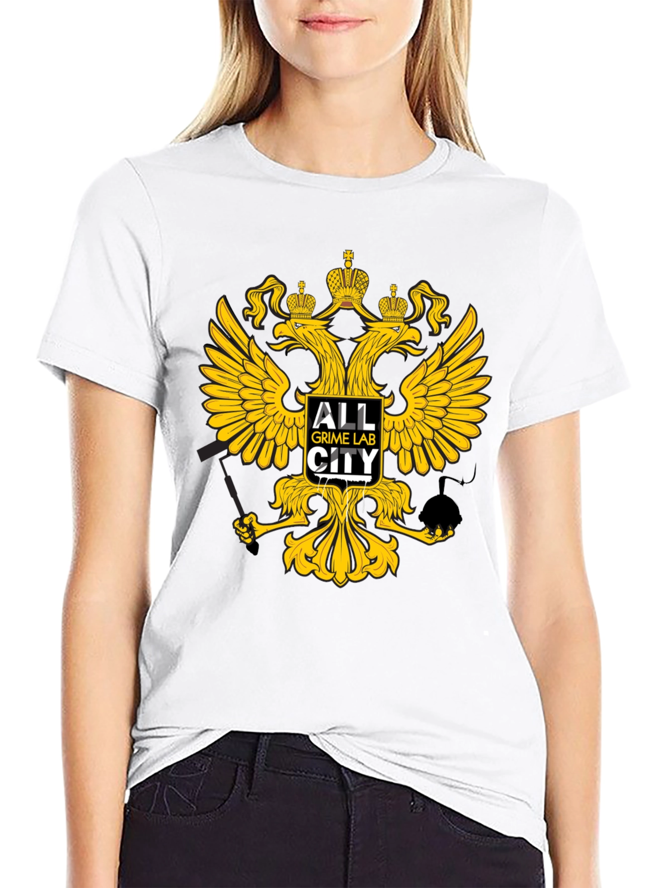 Black T-Shirt with Eagle Crown Graphic