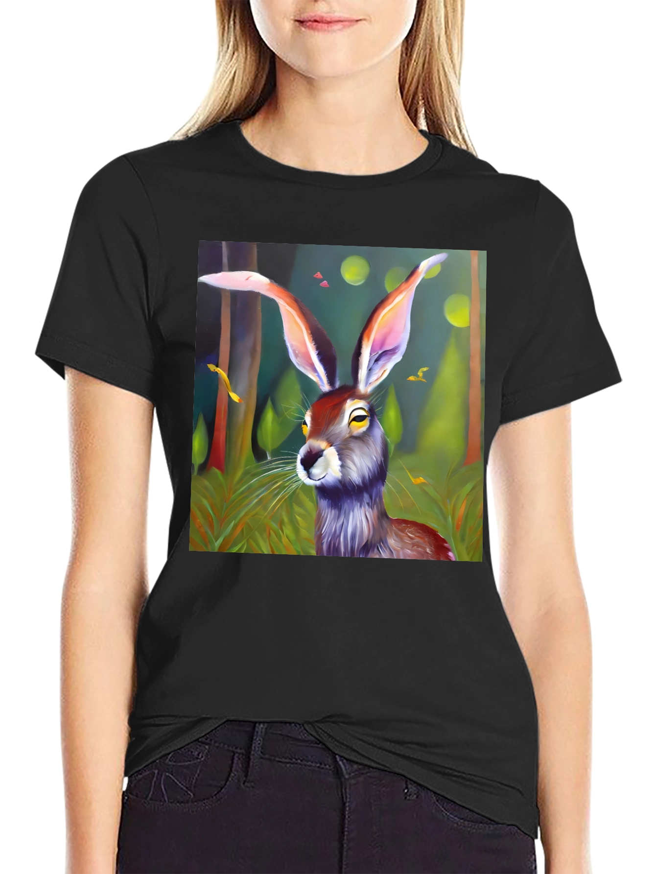 Rabbit in Woods Graphic Tee - Black