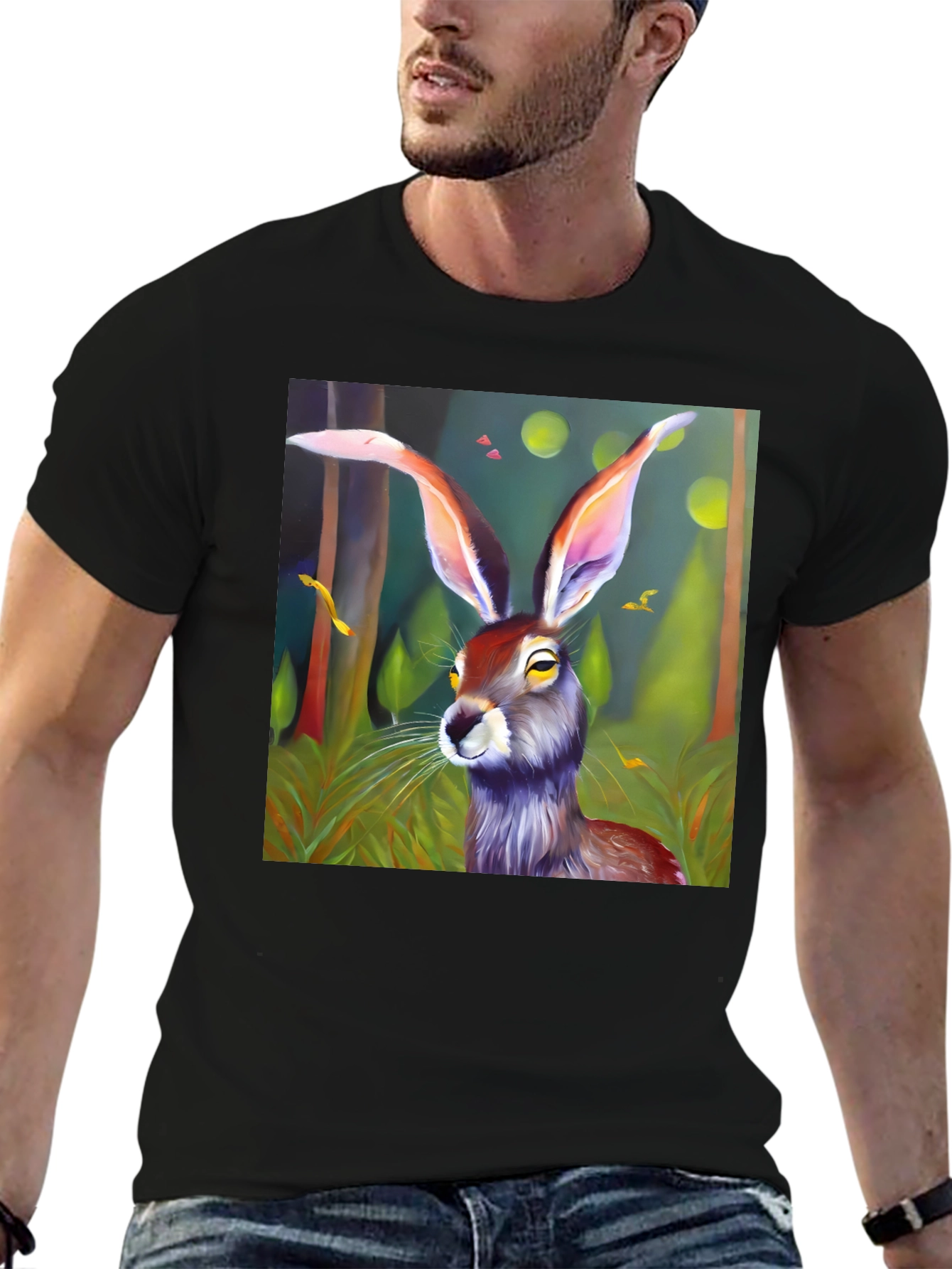 Rabbit in Woods Graphic Tee - Black