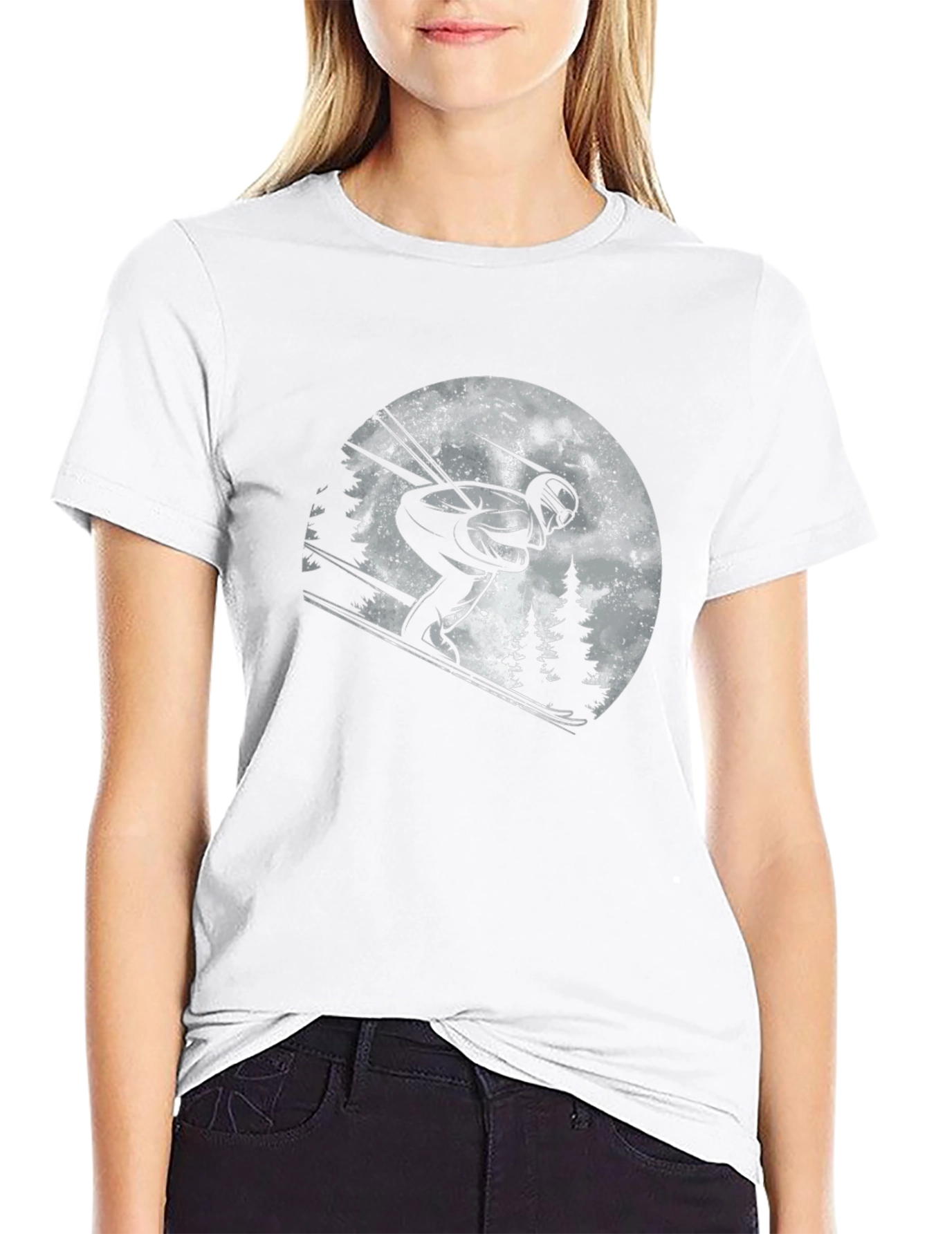 Skiing Graphic T-Shirt - Black Cotton Tee