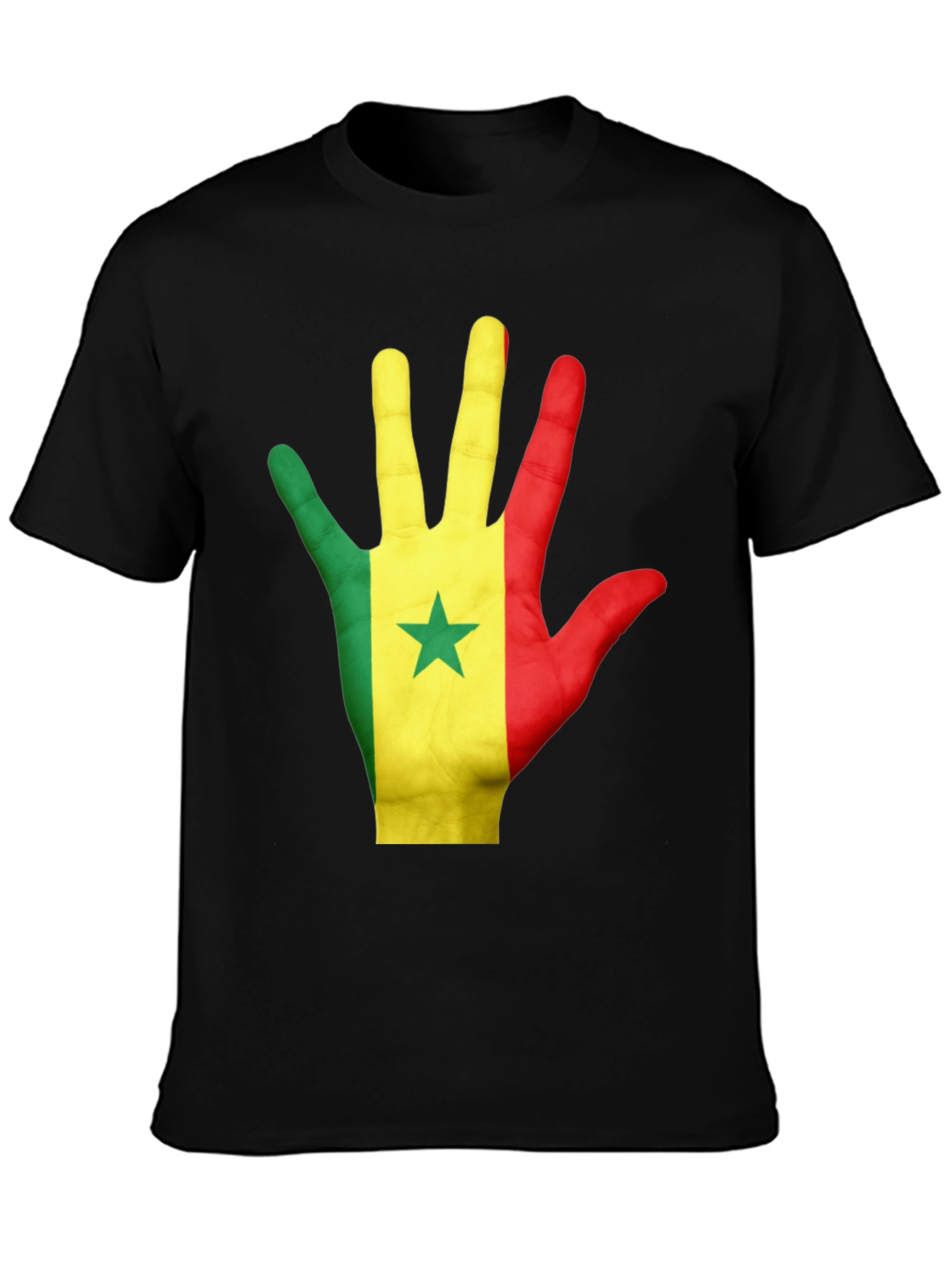 Senegal Flag Hand Graphic Black Tee Shirt