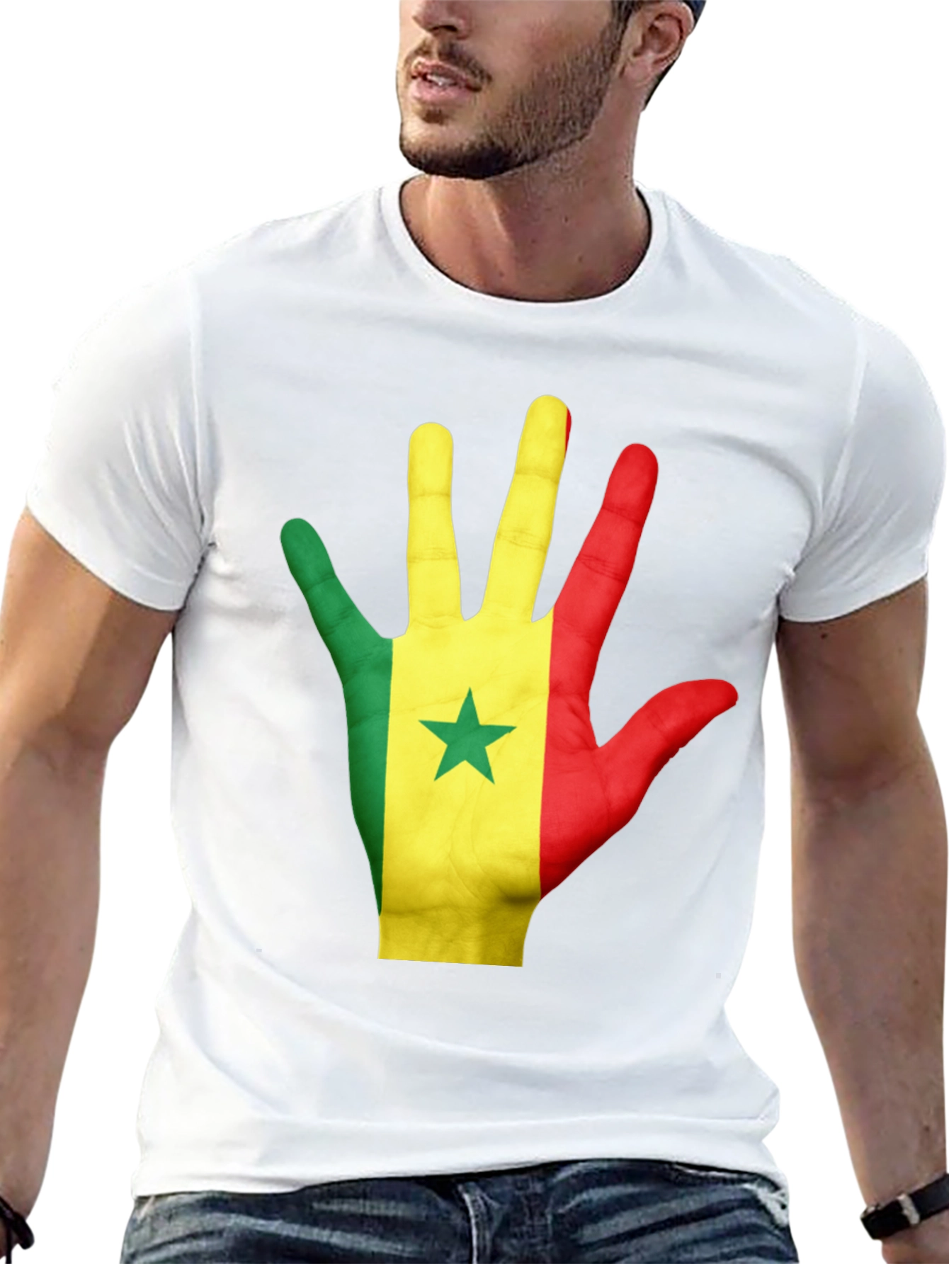 Senegal Flag Hand Graphic Black Tee Shirt