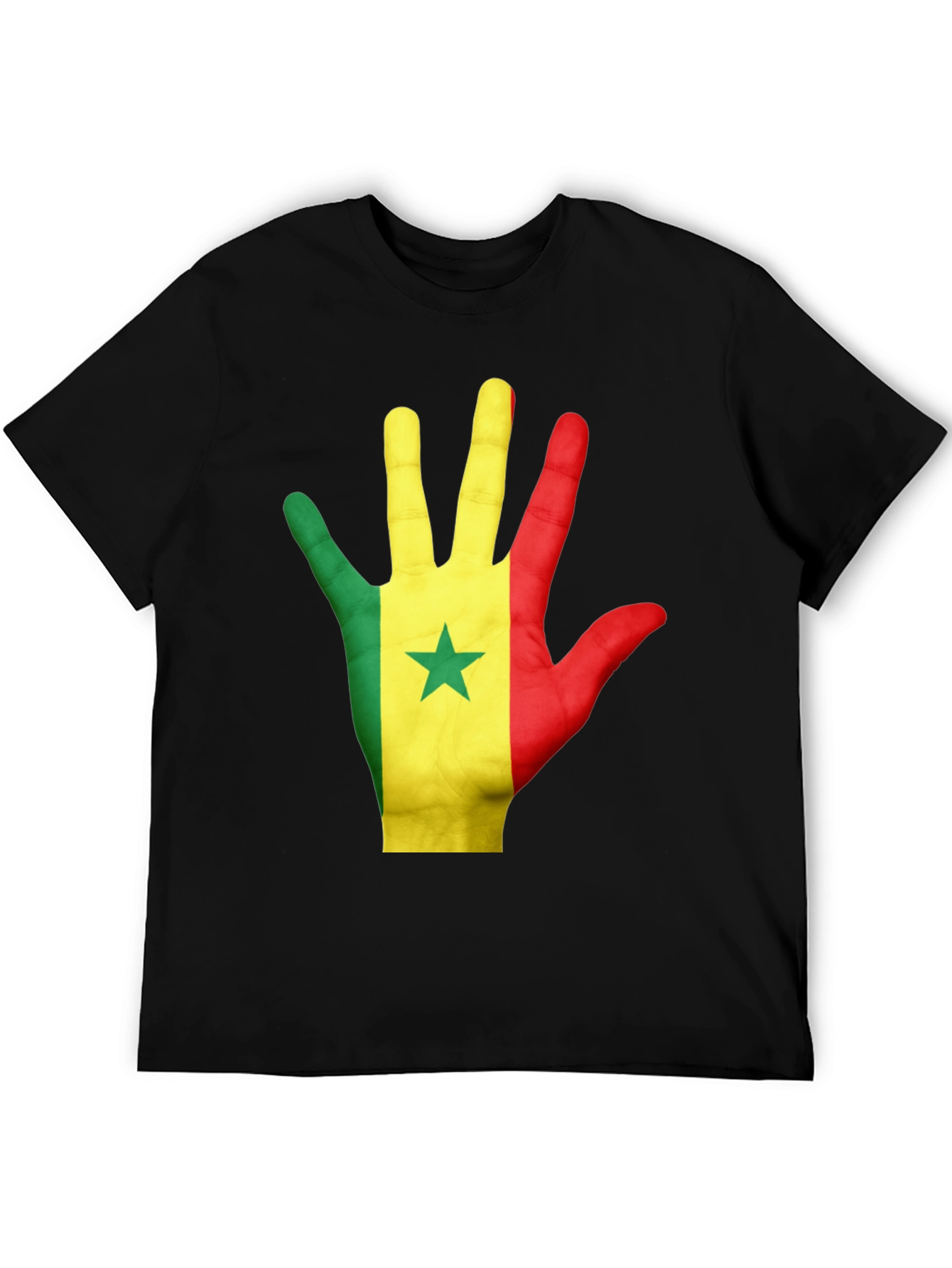 Senegal Flag Hand Graphic Black Tee Shirt