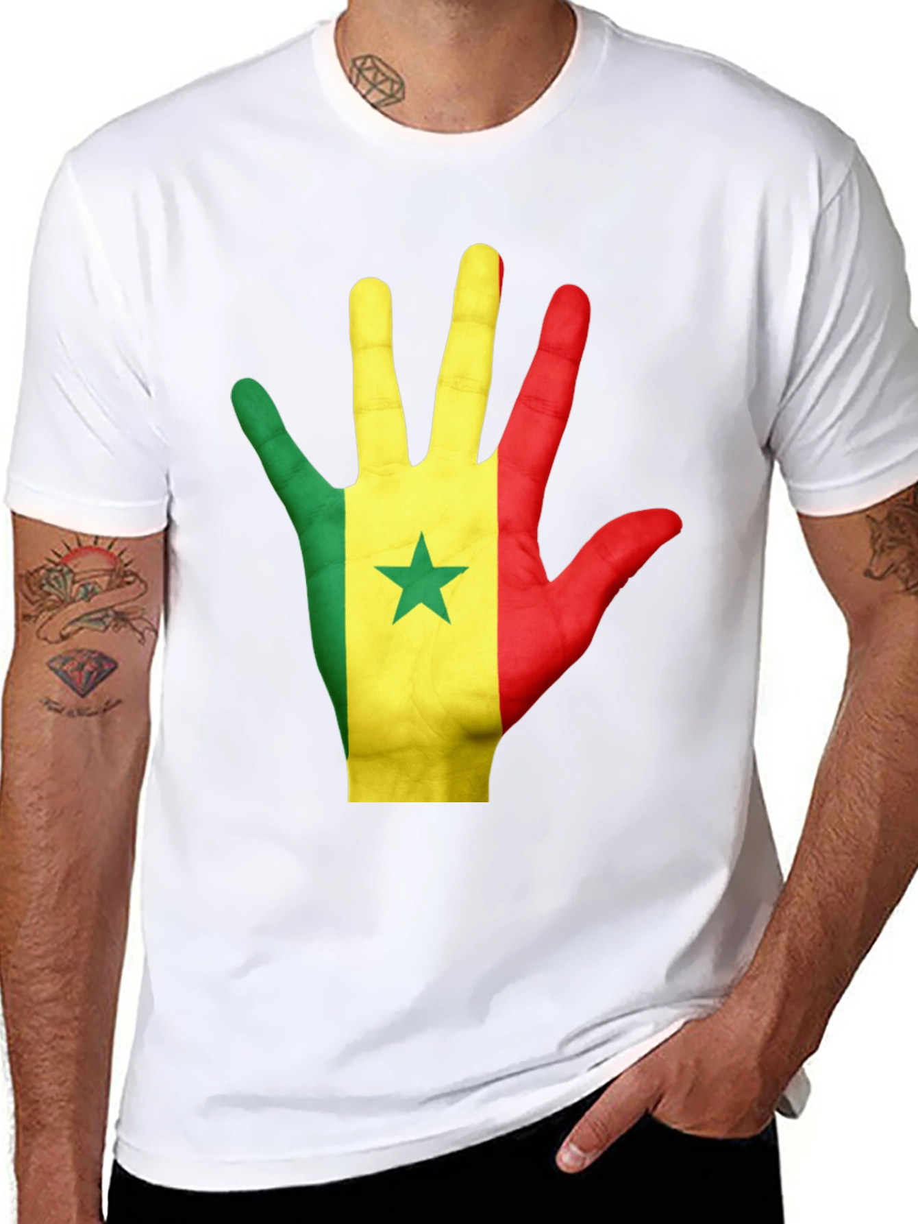 Senegal Flag Hand Graphic Black Tee Shirt