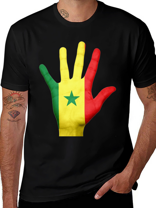Senegal Flag Hand Graphic Black Tee Shirt