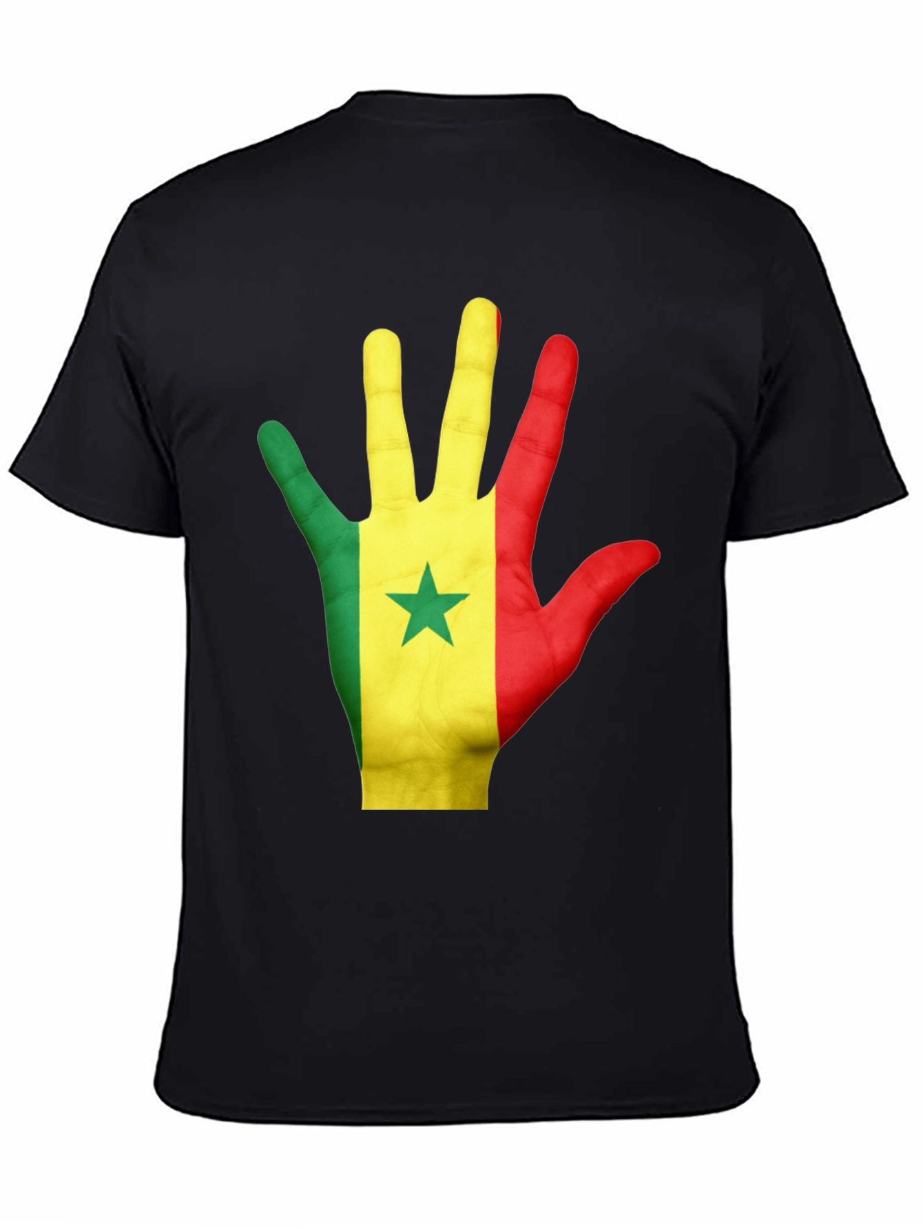 Senegal Flag Hand Graphic Black Tee Shirt