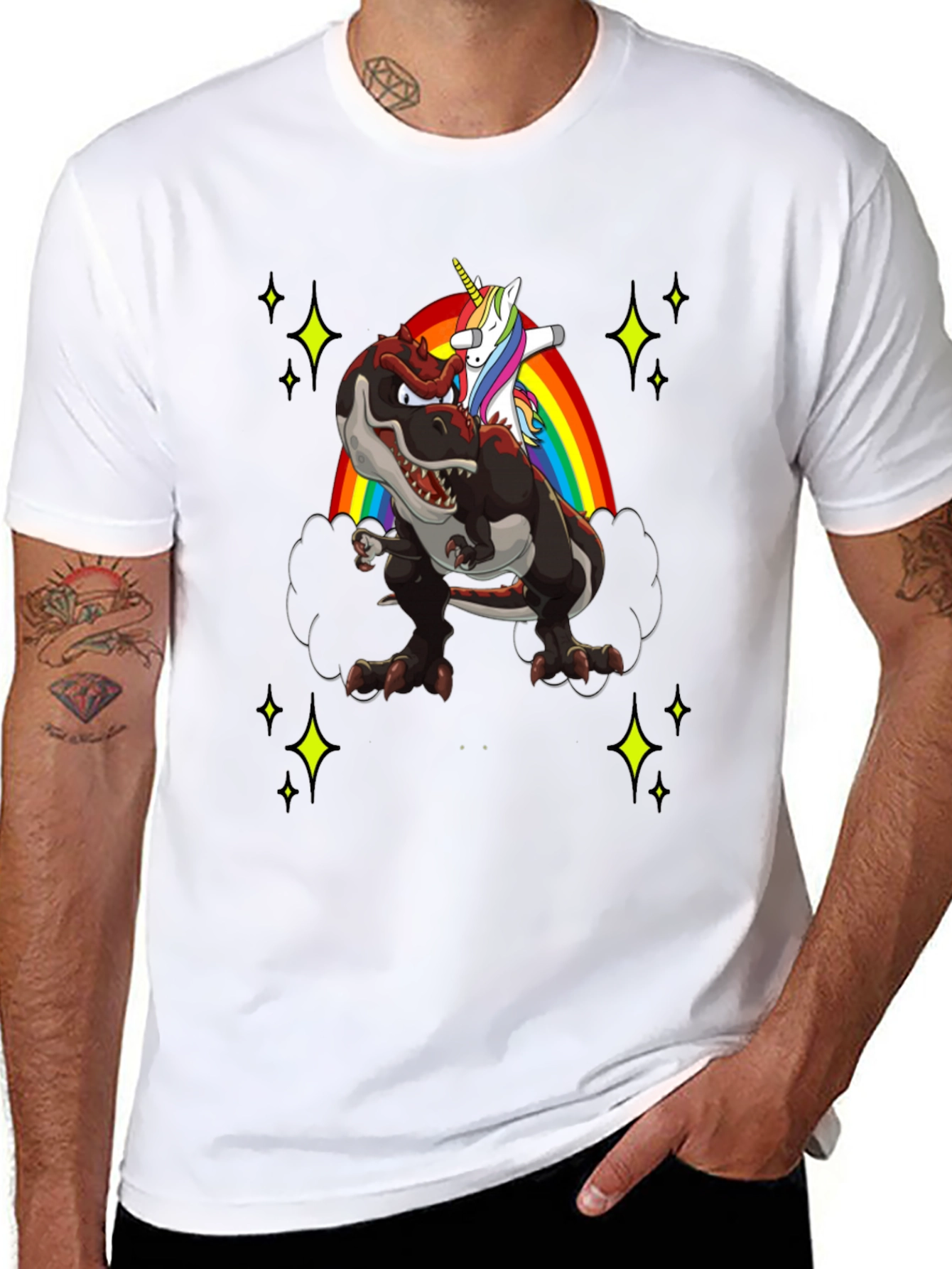 Dino Unicorn Rainbow Mens T-Shirt