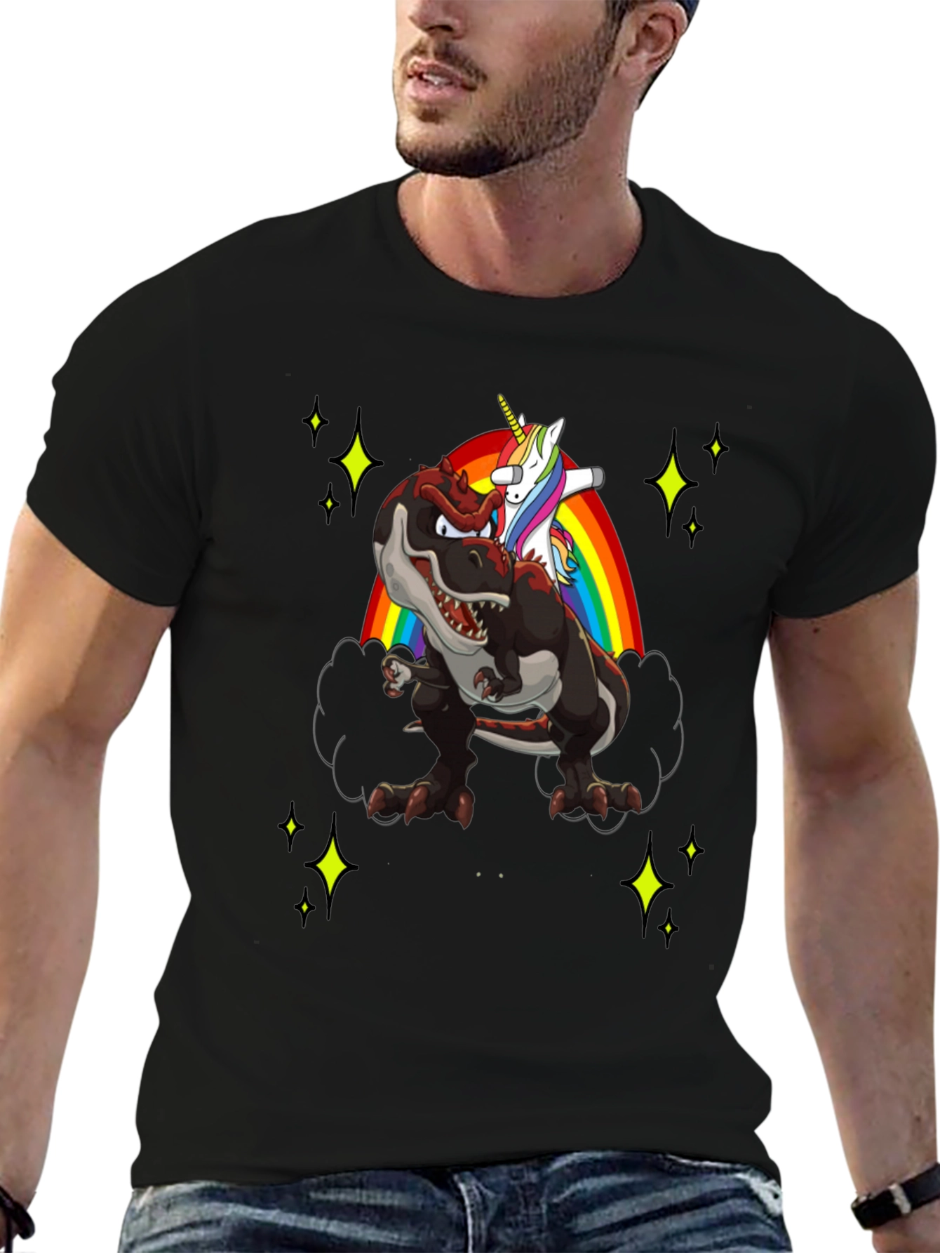 Dino Unicorn Rainbow Mens T-Shirt