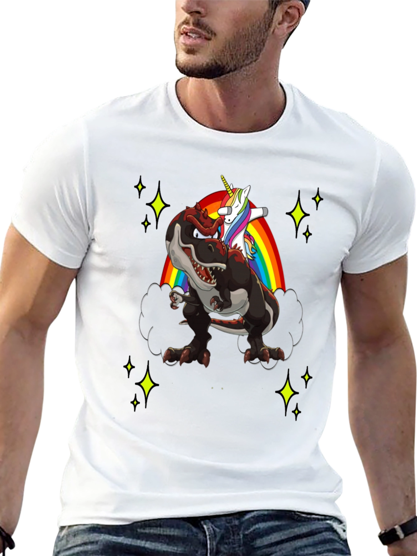 Dino Unicorn Rainbow Mens T-Shirt