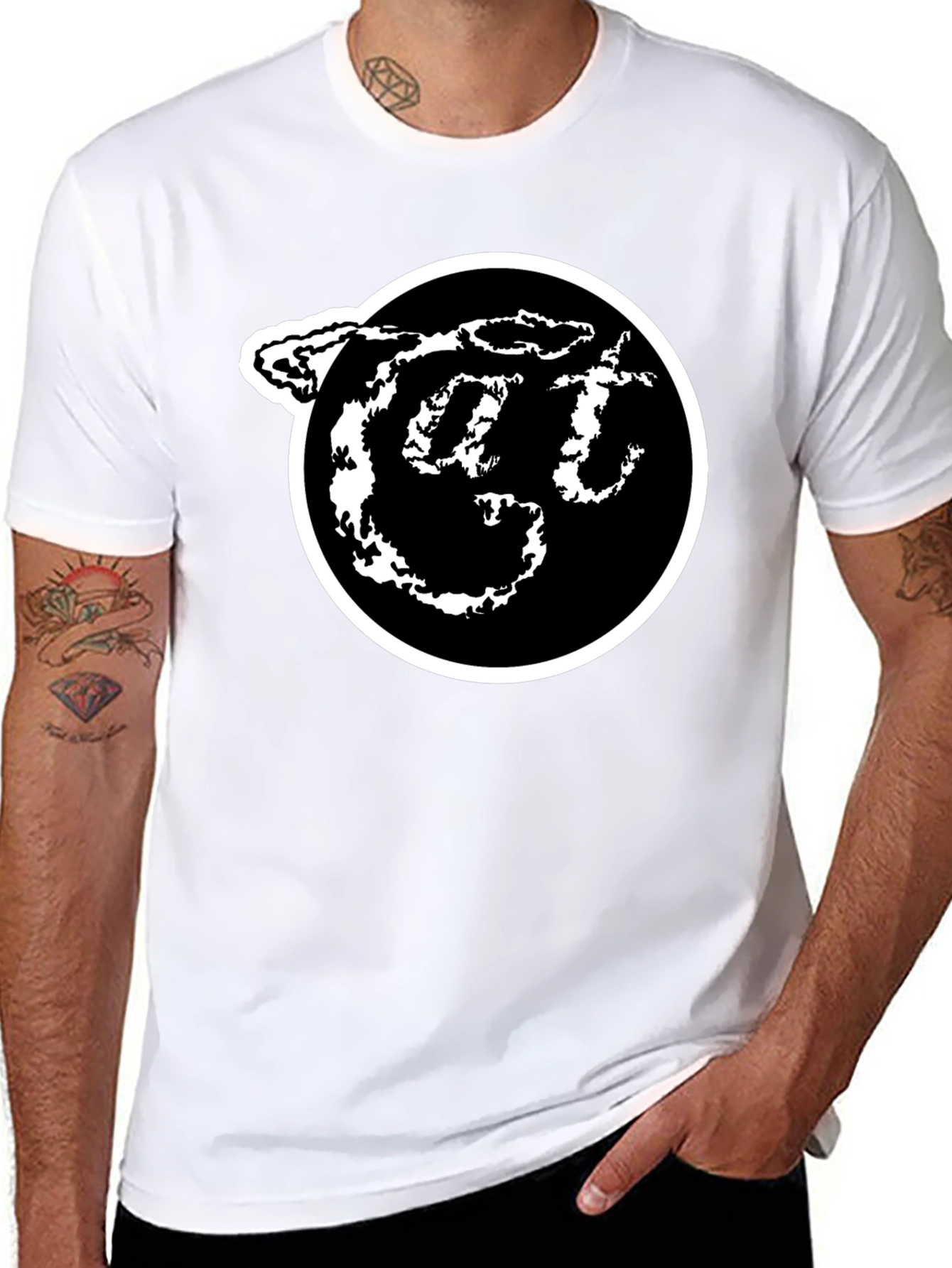 Black T-Shirt with White Circle Logo Graphic