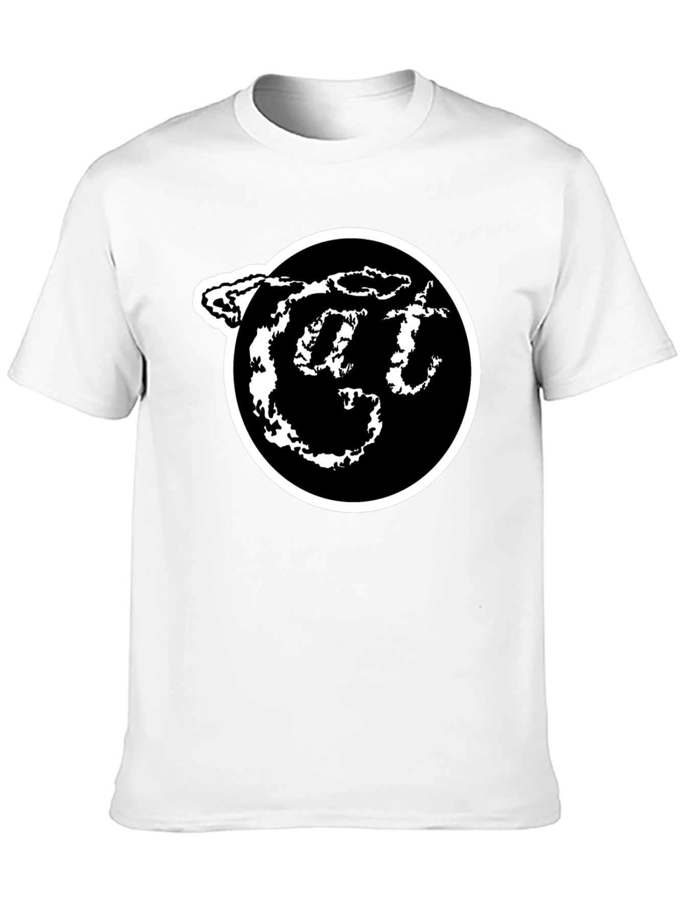 Black T-Shirt with White Circle Logo Graphic